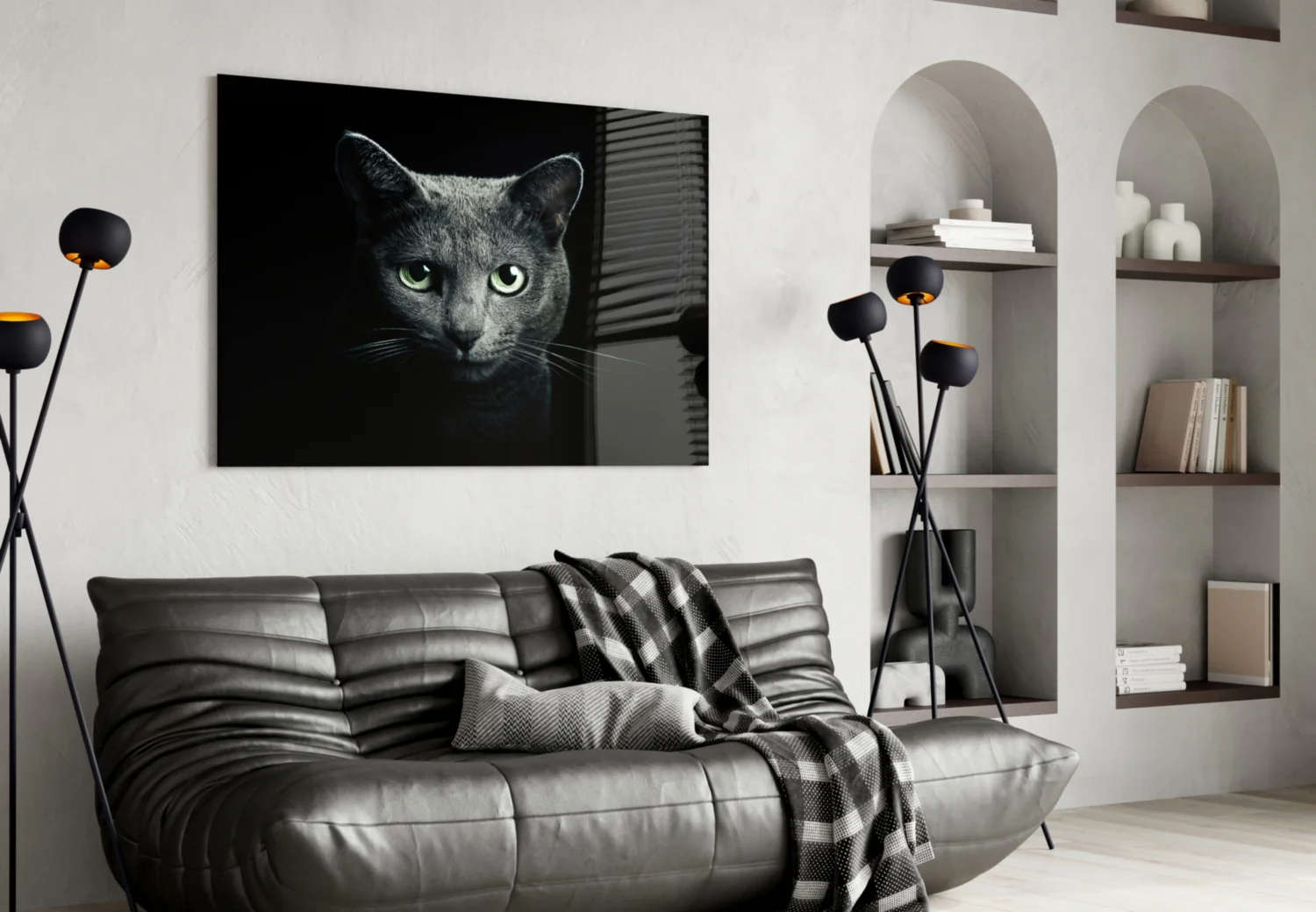 Green Eyed Blue Cat Dark Glass Wall Art - Image 4