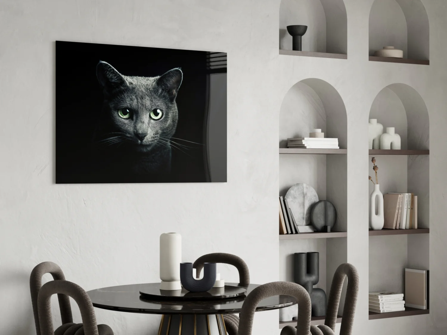 Green Eyed Blue Cat Dark Glass Wall Art - Image 5