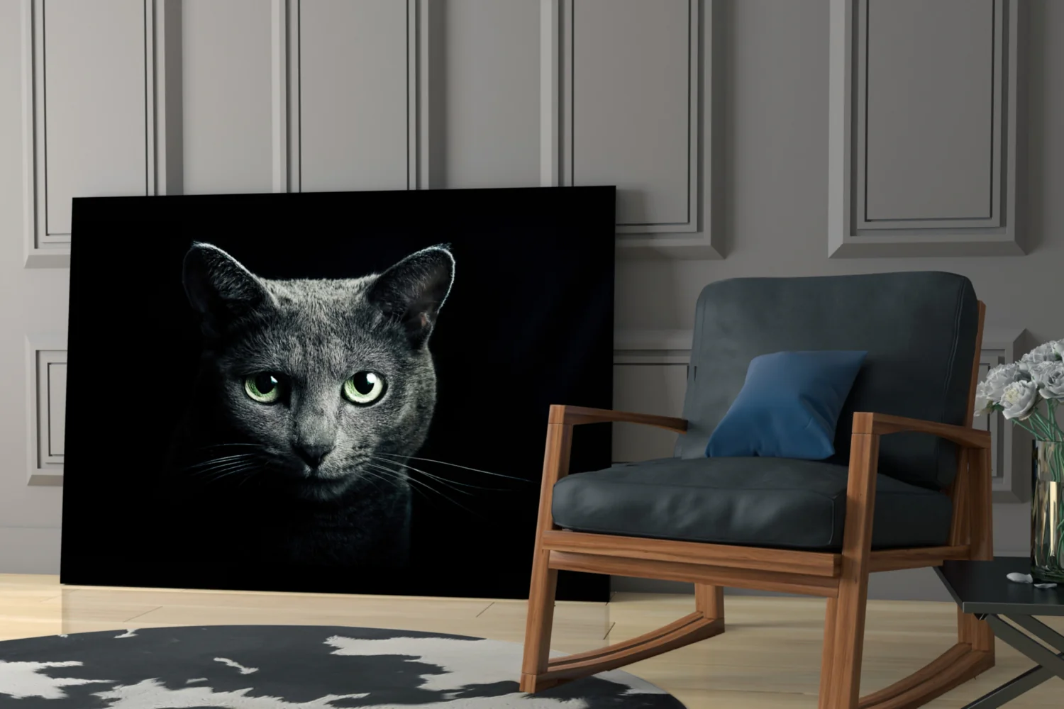 Green Eyed Blue Cat Dark Glass Wall Art - Image 6