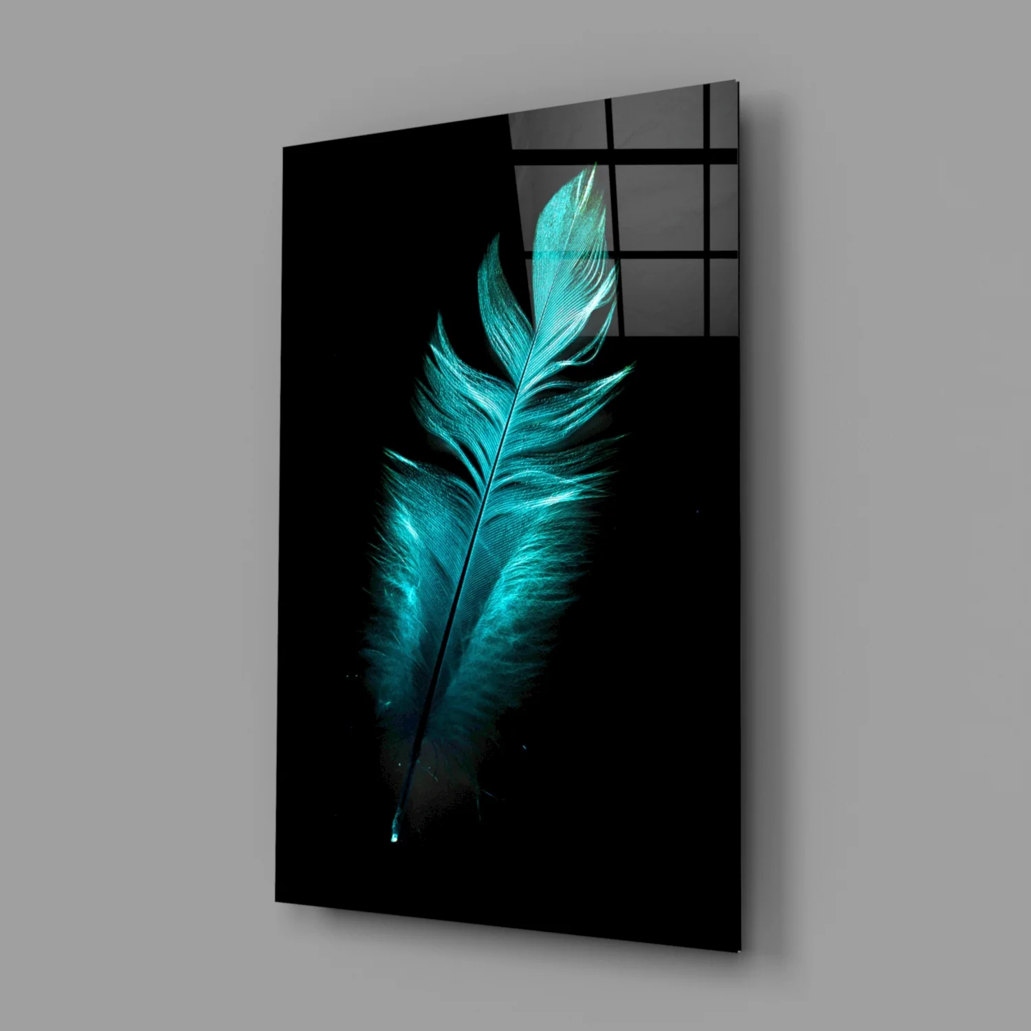 Green Feather Glass Wall Art - Image 2