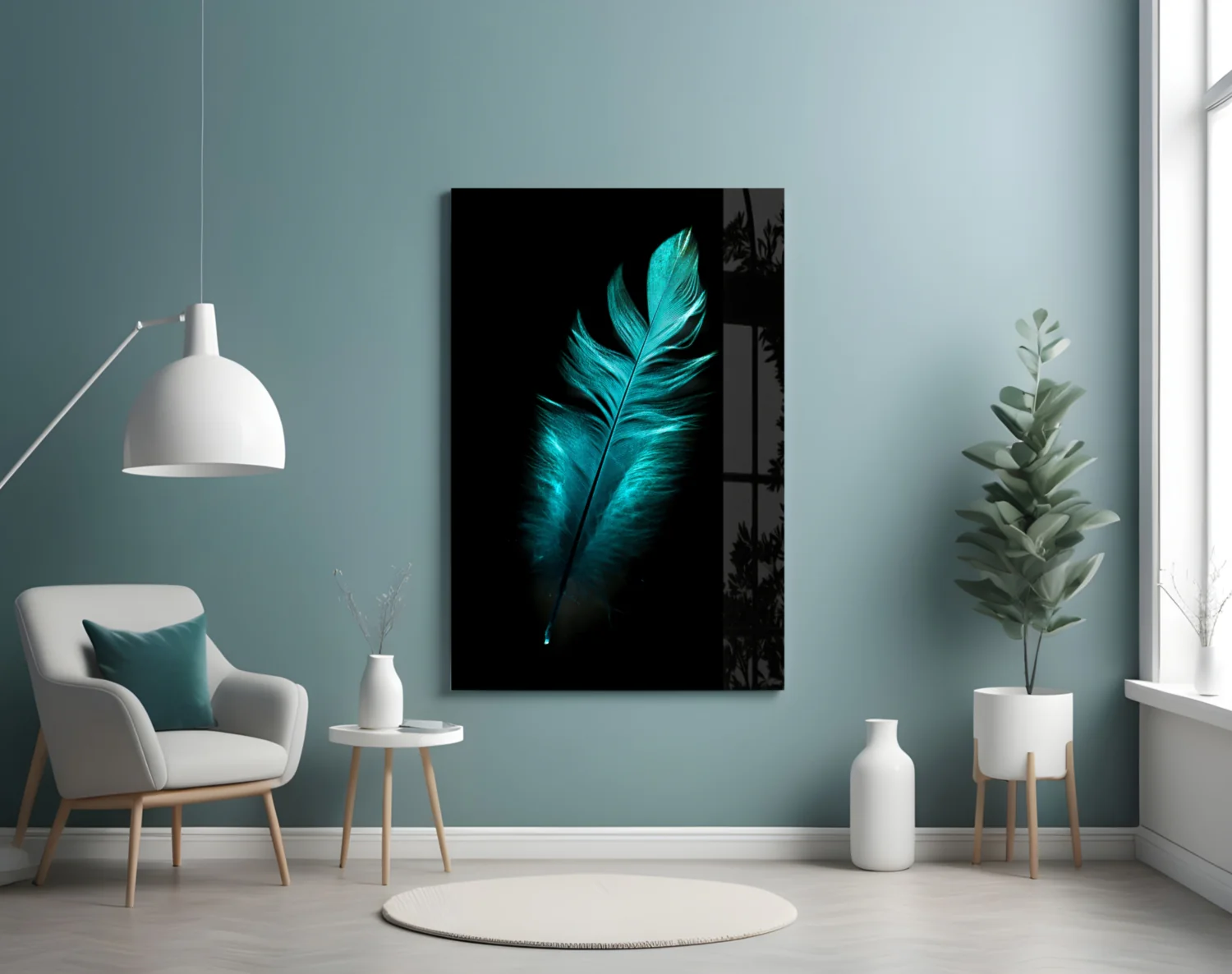 Green Feather Glass Wall Art - Image 4