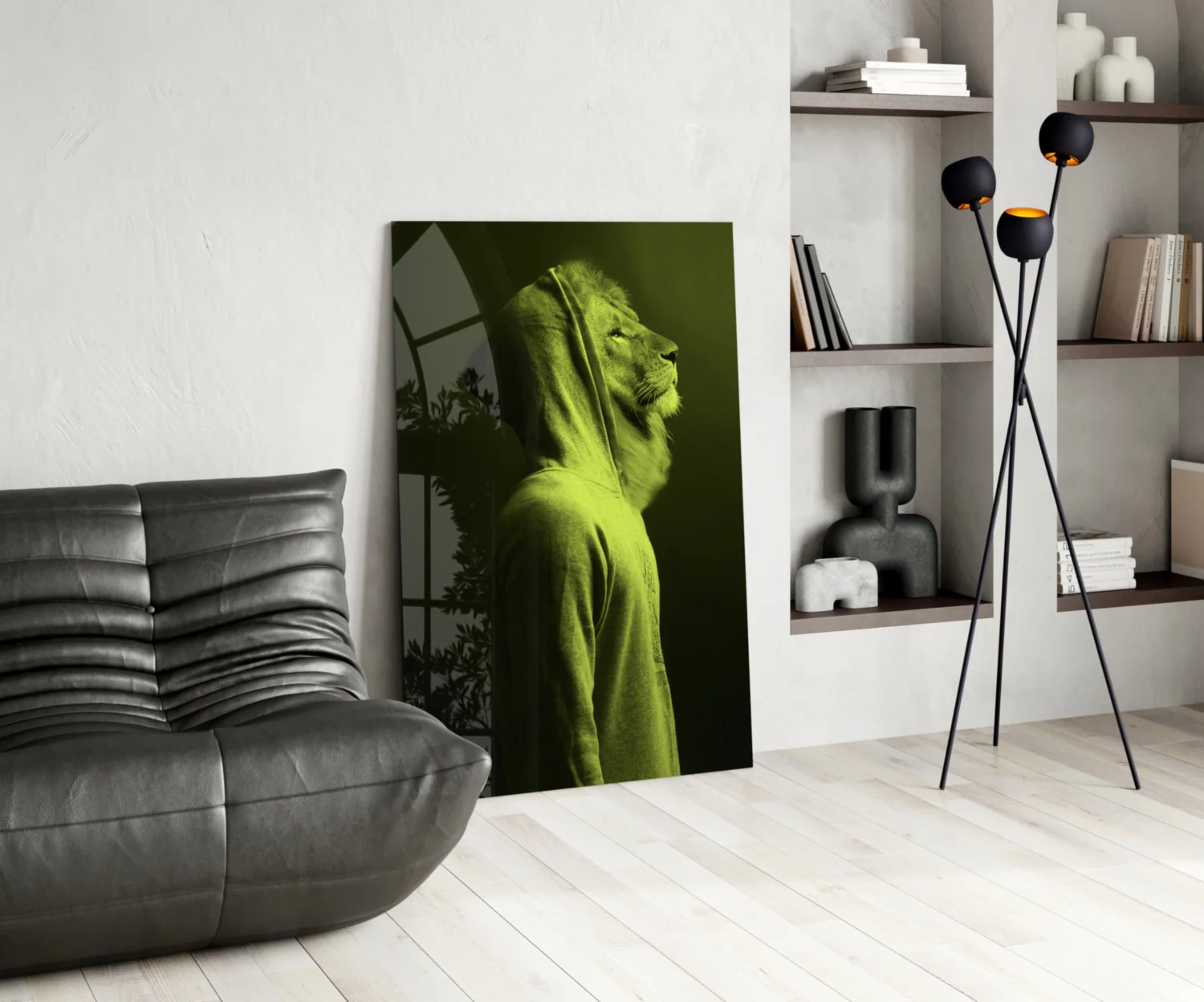 Green Lion Head Glass Wall Art - Image 5