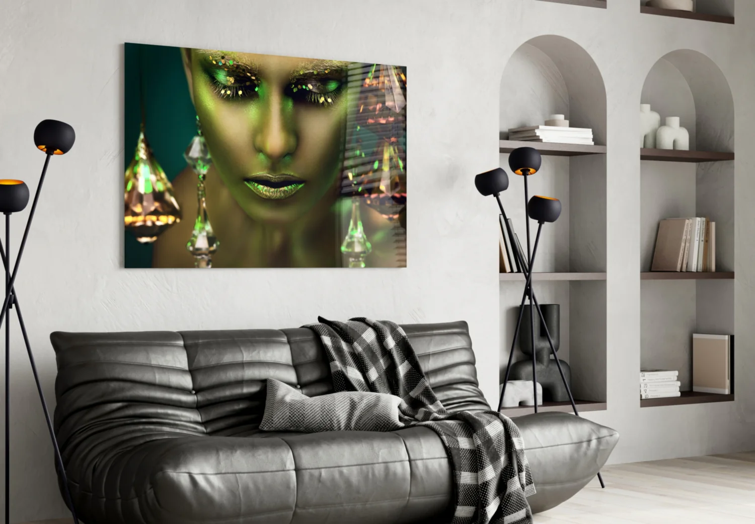 Green Skin Crystal Drops Woman Glass Wall Art - Image 4