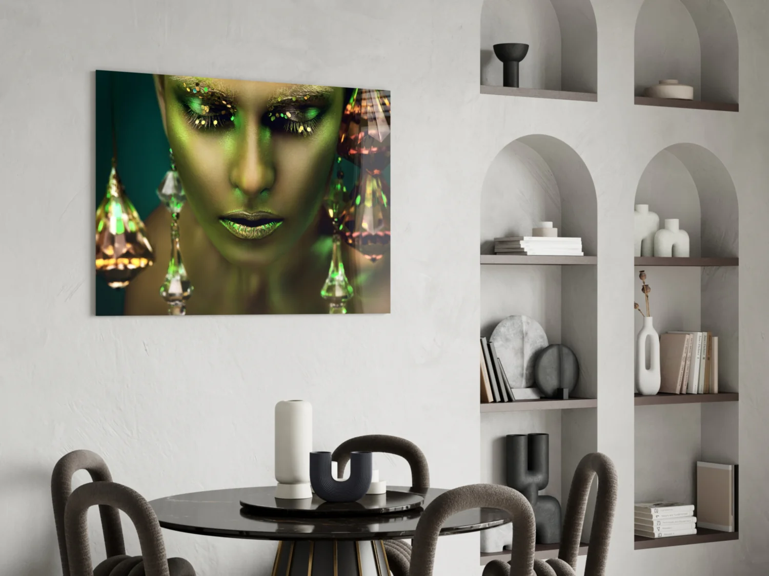 Green Skin Crystal Drops Woman Glass Wall Art - Image 5