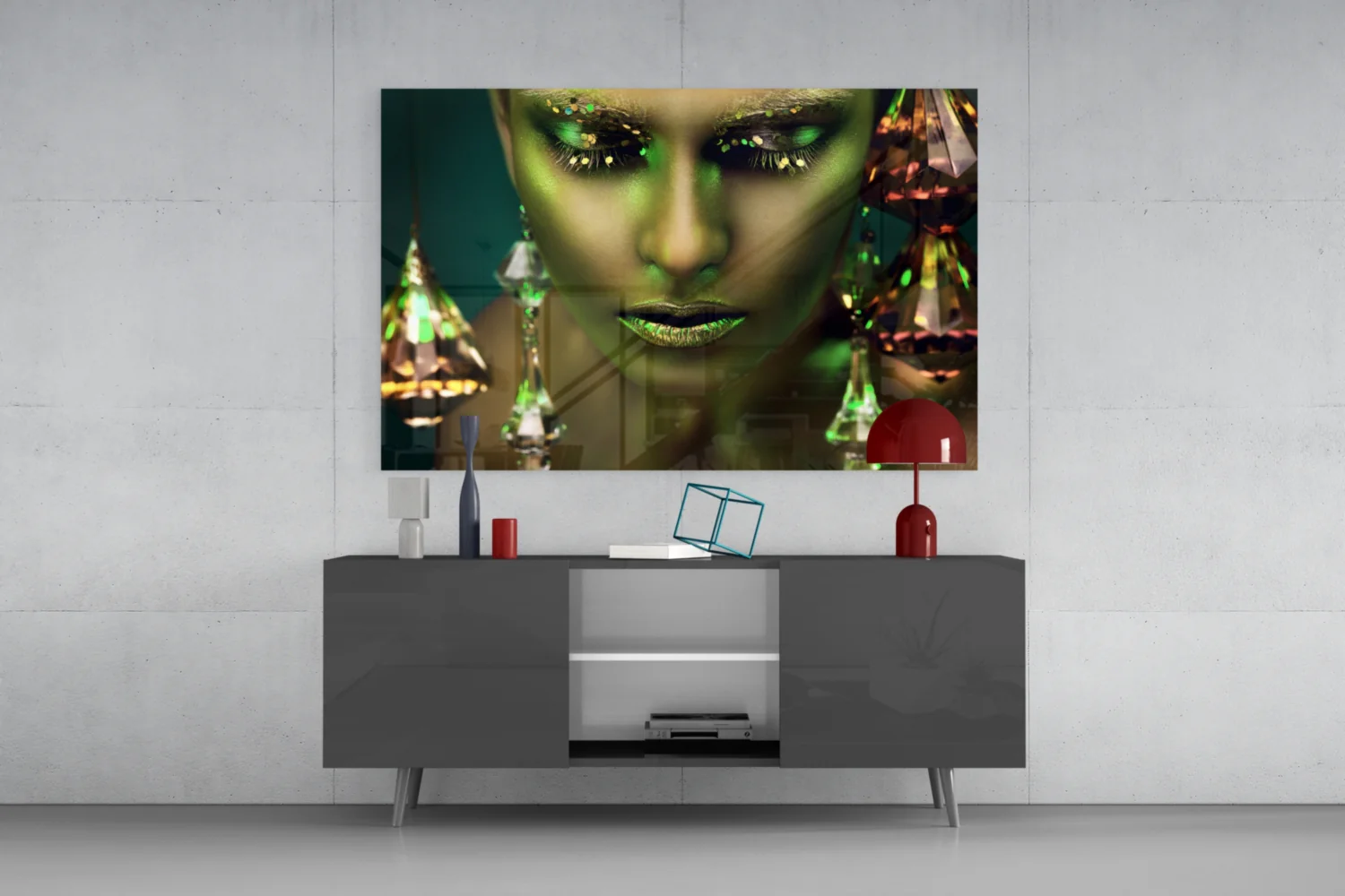 Green Skin Crystal Drops Woman Glass Wall Art - Image 8