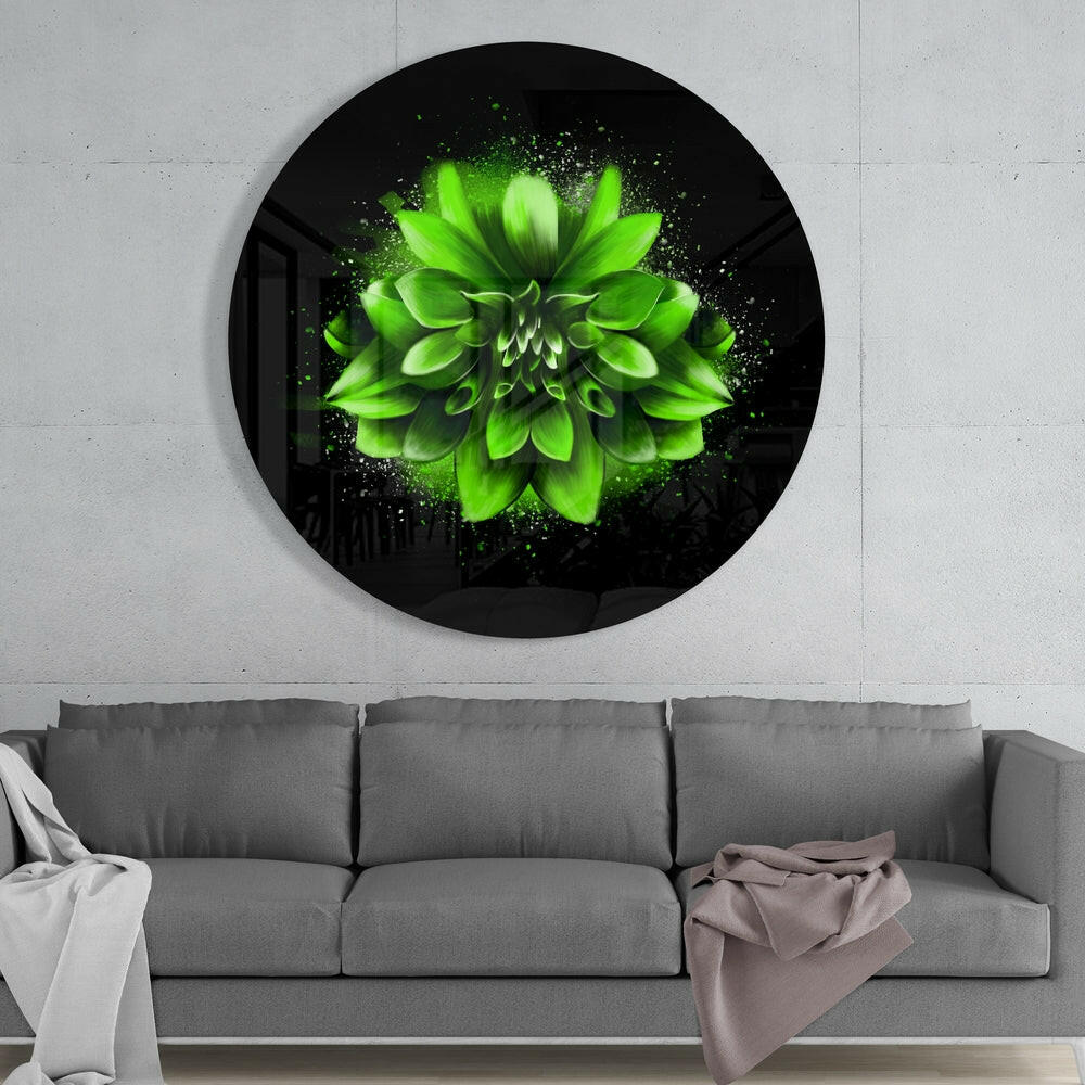 Green Splatter Dahlia Glass Wall Art - Image 2