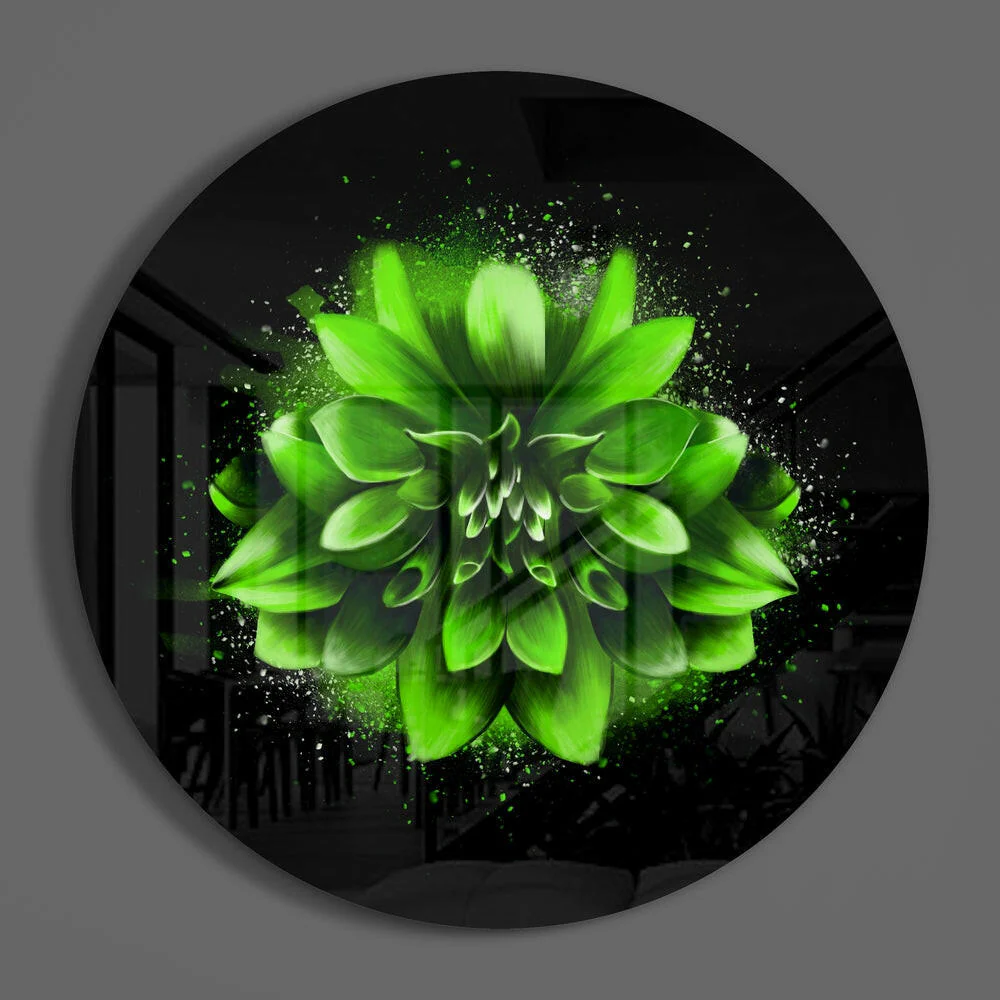 Green Splatter Dahlia Glass Wall Art - Image 3