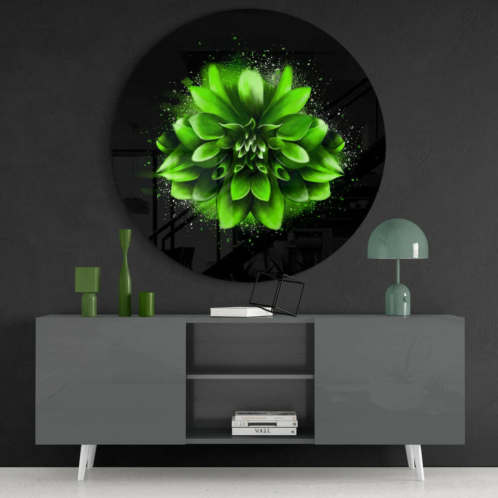 Green Splatter Dahlia Glass Wall Art - Image 4