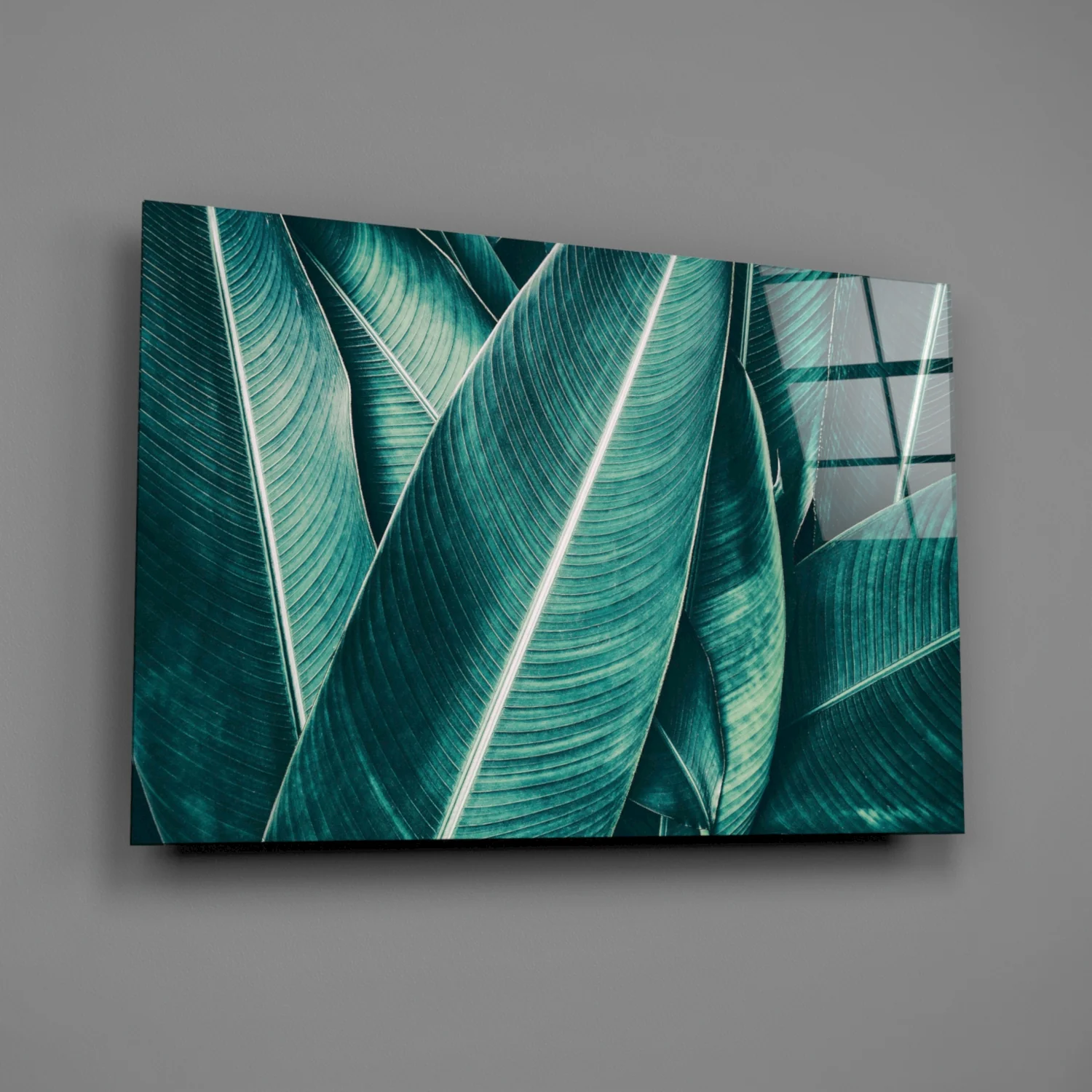 Green Tropical Leaf 2 Glass Wall Art - Image 2