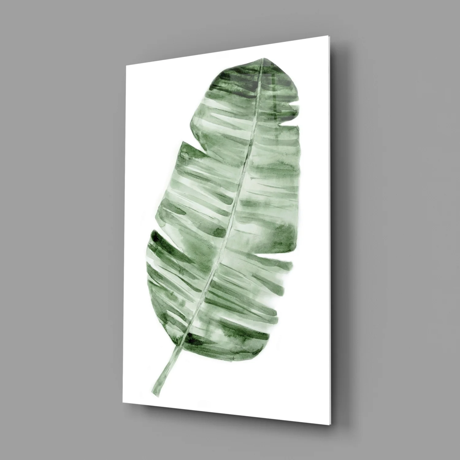 Green Watercolor Banana Leaf Glass Wall Art - Image 2