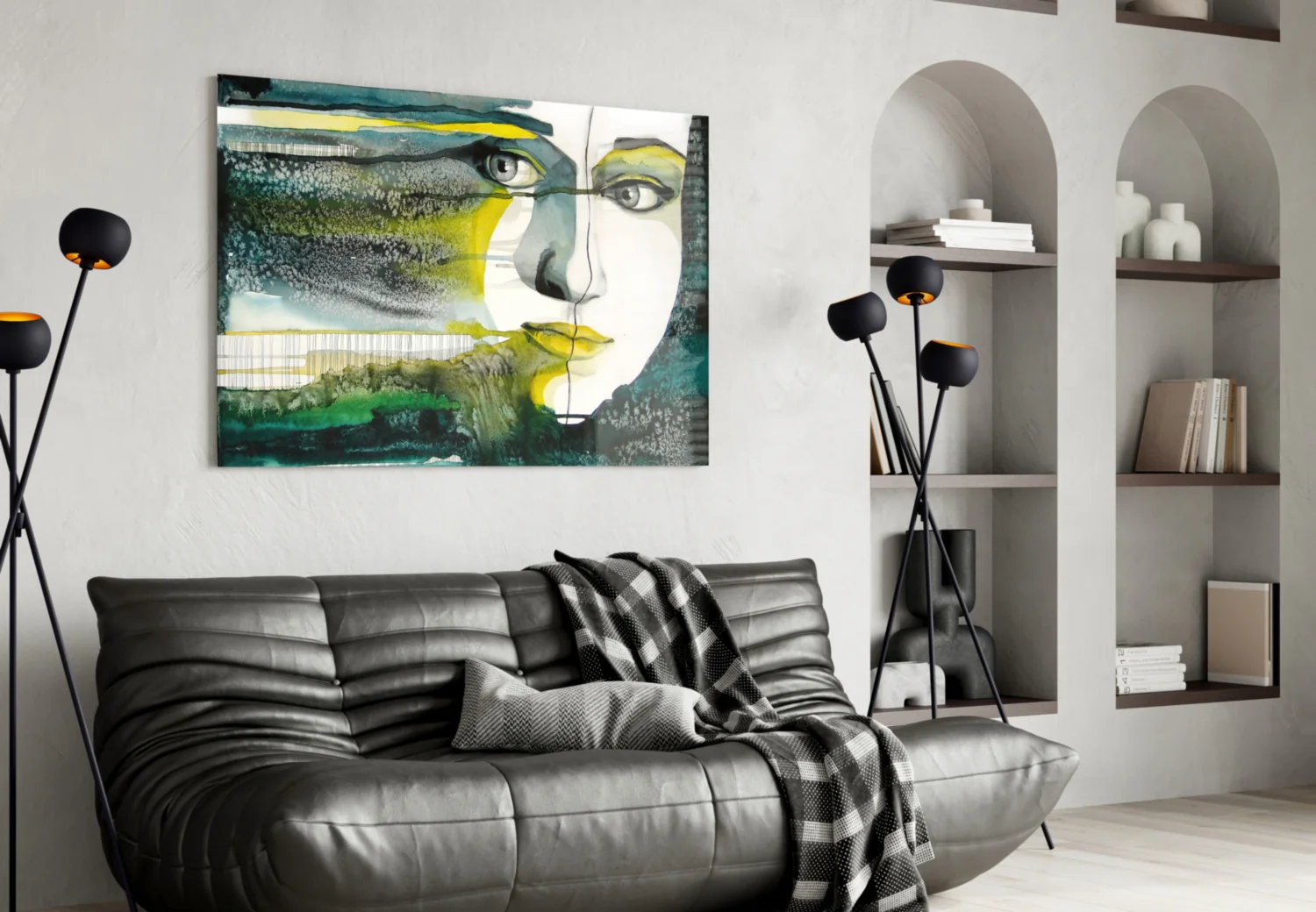Green Watercolor Face Glass Wall Art - Image 5