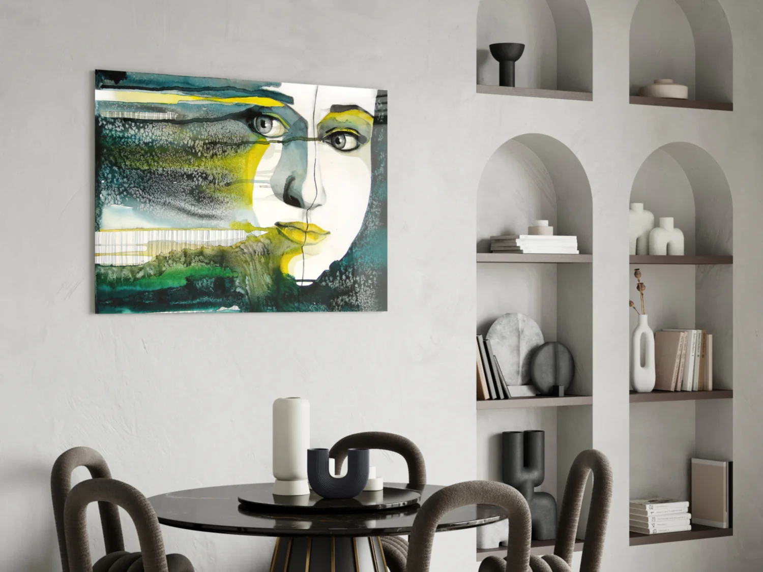 Green Watercolor Face Glass Wall Art - Image 6