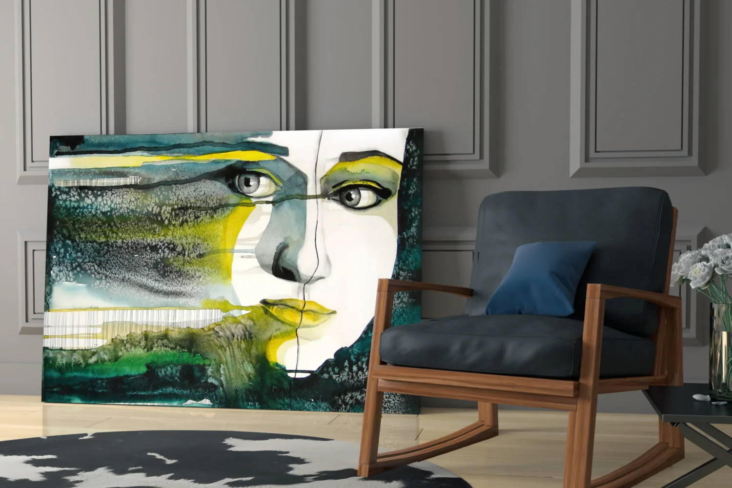 Green Watercolor Face Glass Wall Art - Image 7