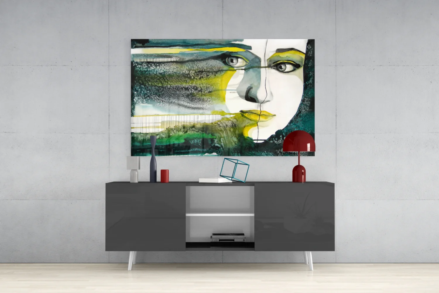 Green Watercolor Face Glass Wall Art - Image 9