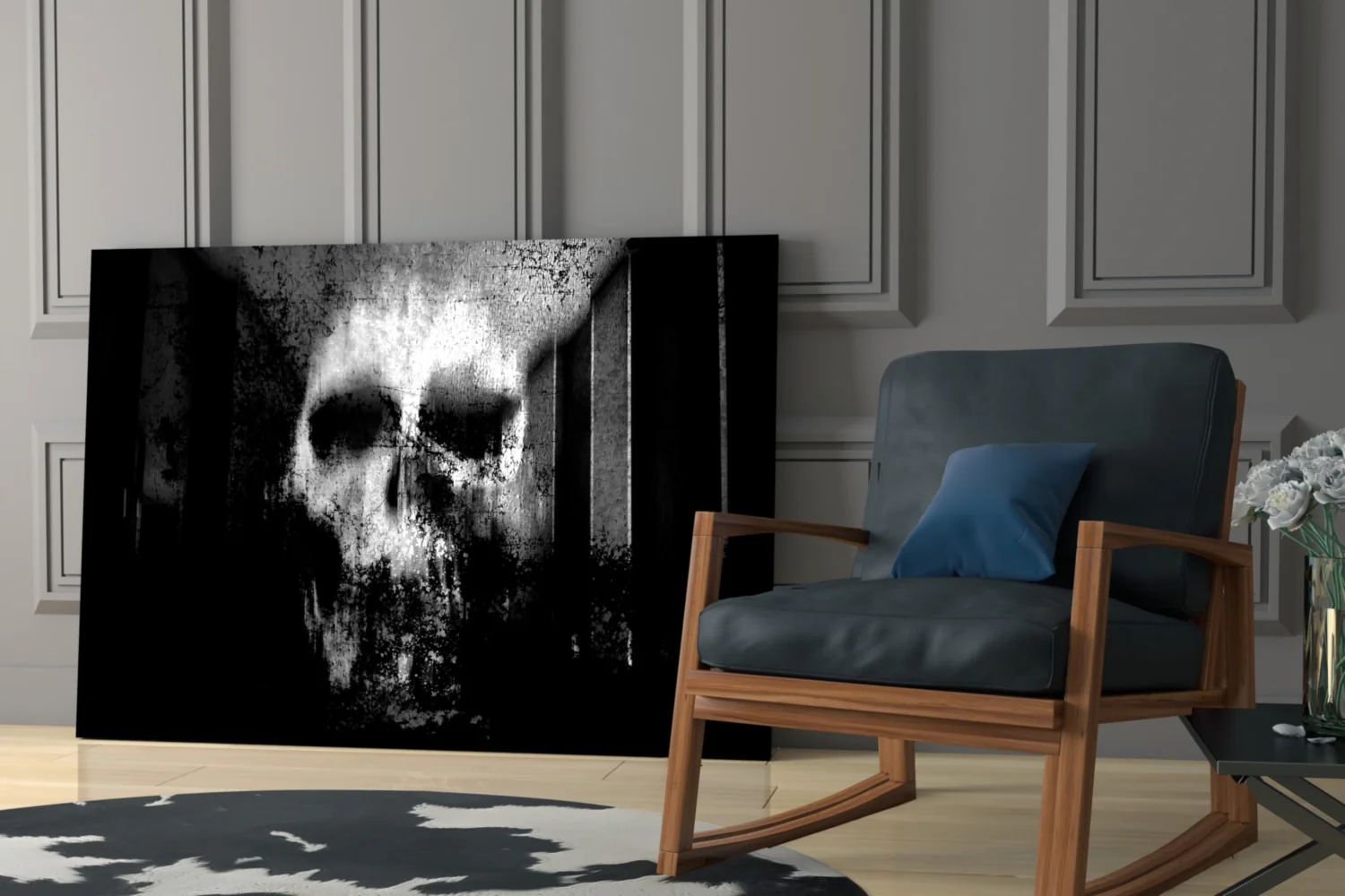 Grunge Ghostly Faded Skull Glass Wall Art - Image 6
