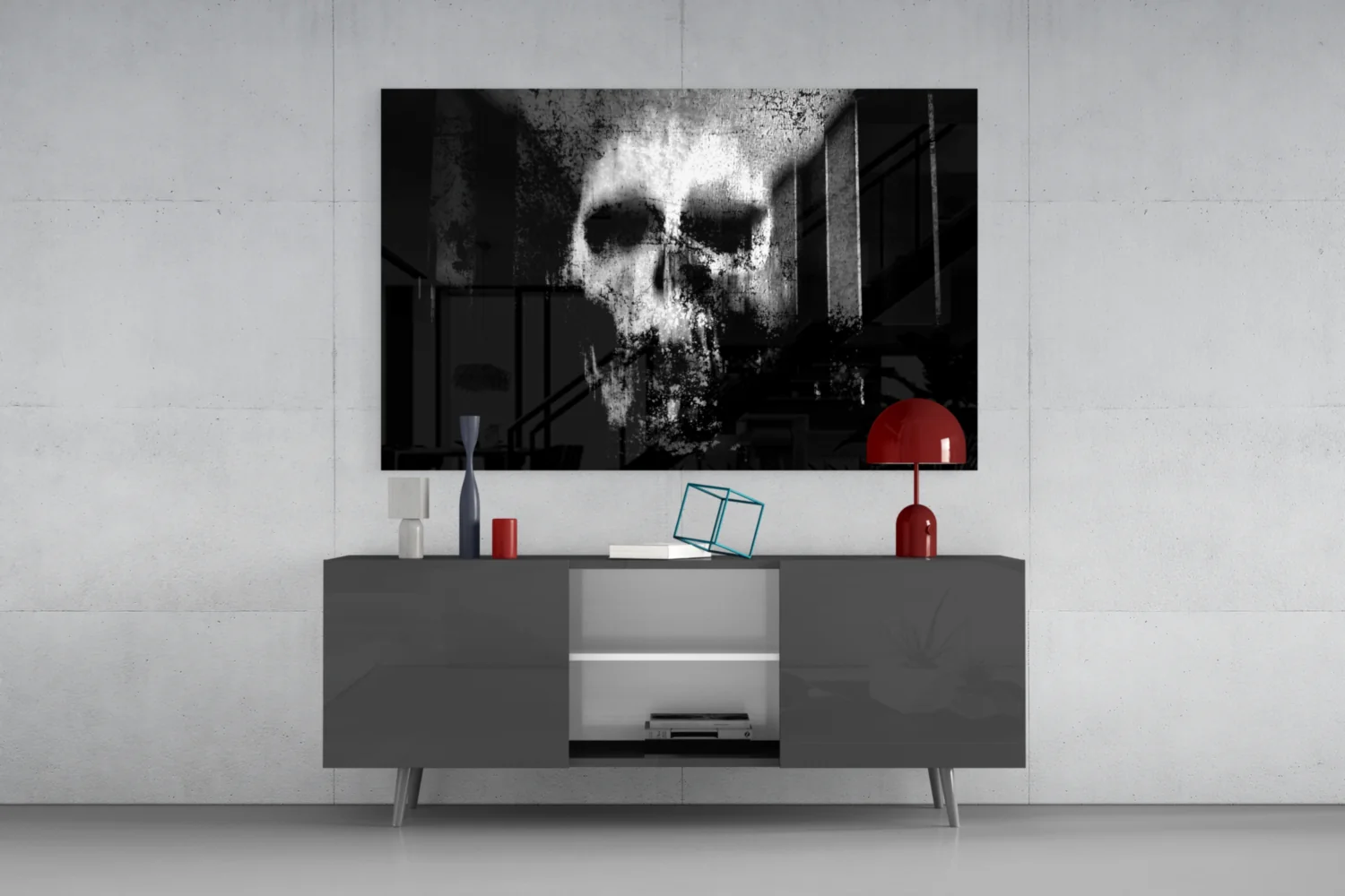 Grunge Ghostly Faded Skull Glass Wall Art - Image 8