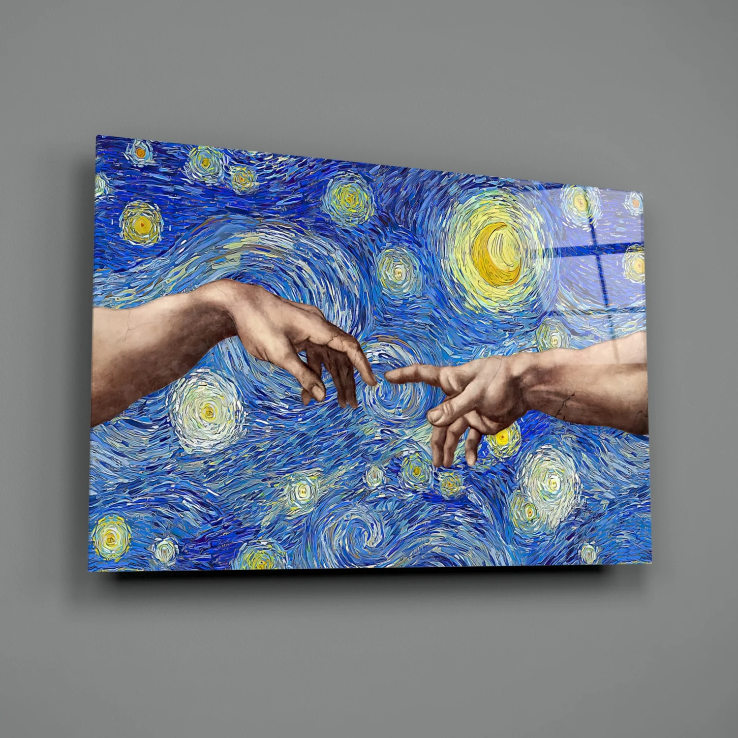 Hands of God and Adam in Van Gogh Style Glass Wall Art - Image 3