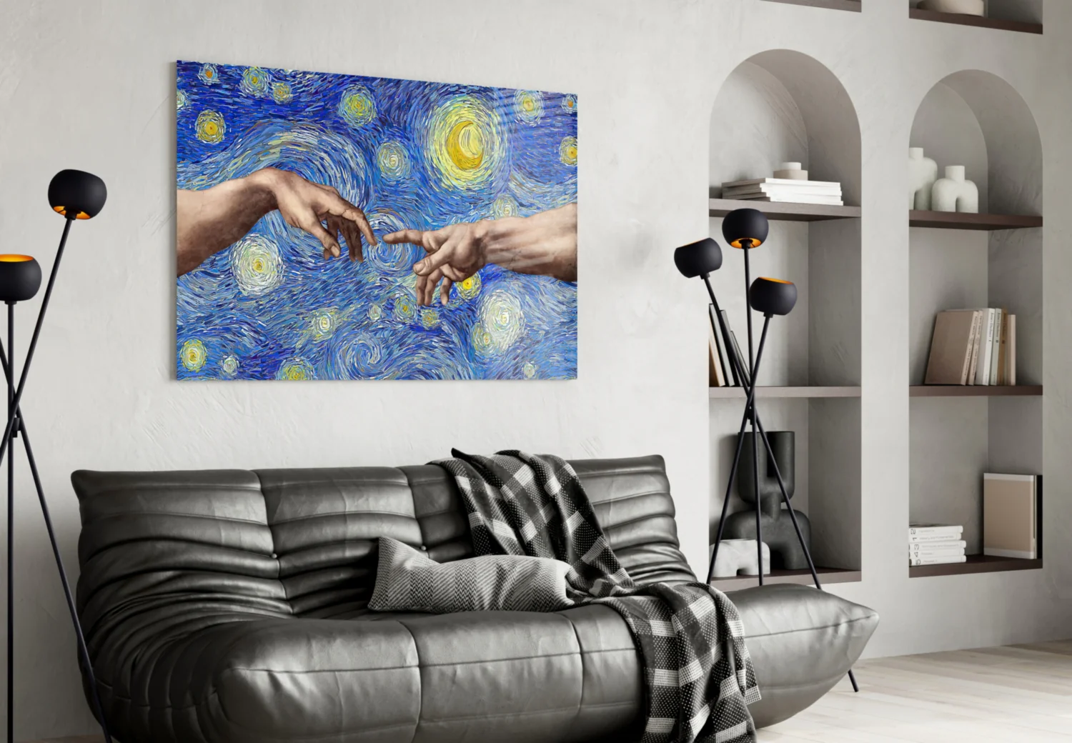 Hands of God and Adam in Van Gogh Style Glass Wall Art - Image 5