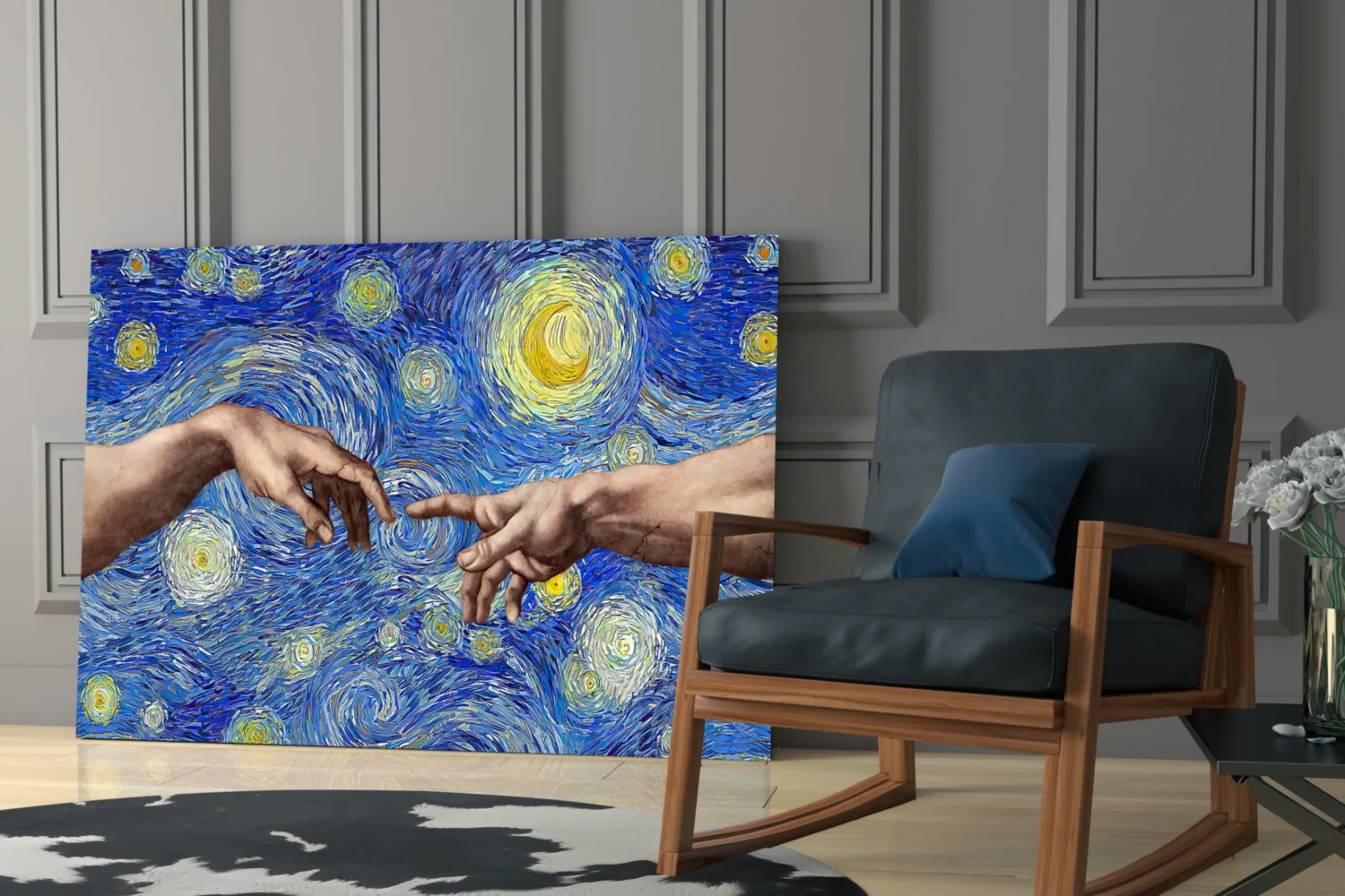 Hands of God and Adam in Van Gogh Style Glass Wall Art - Image 7