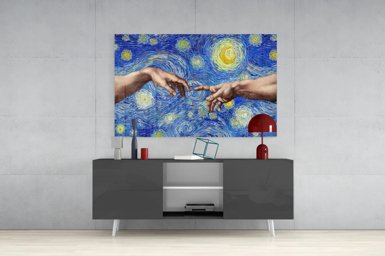 Hands of God and Adam in Van Gogh Style Glass Wall Art - Image 9