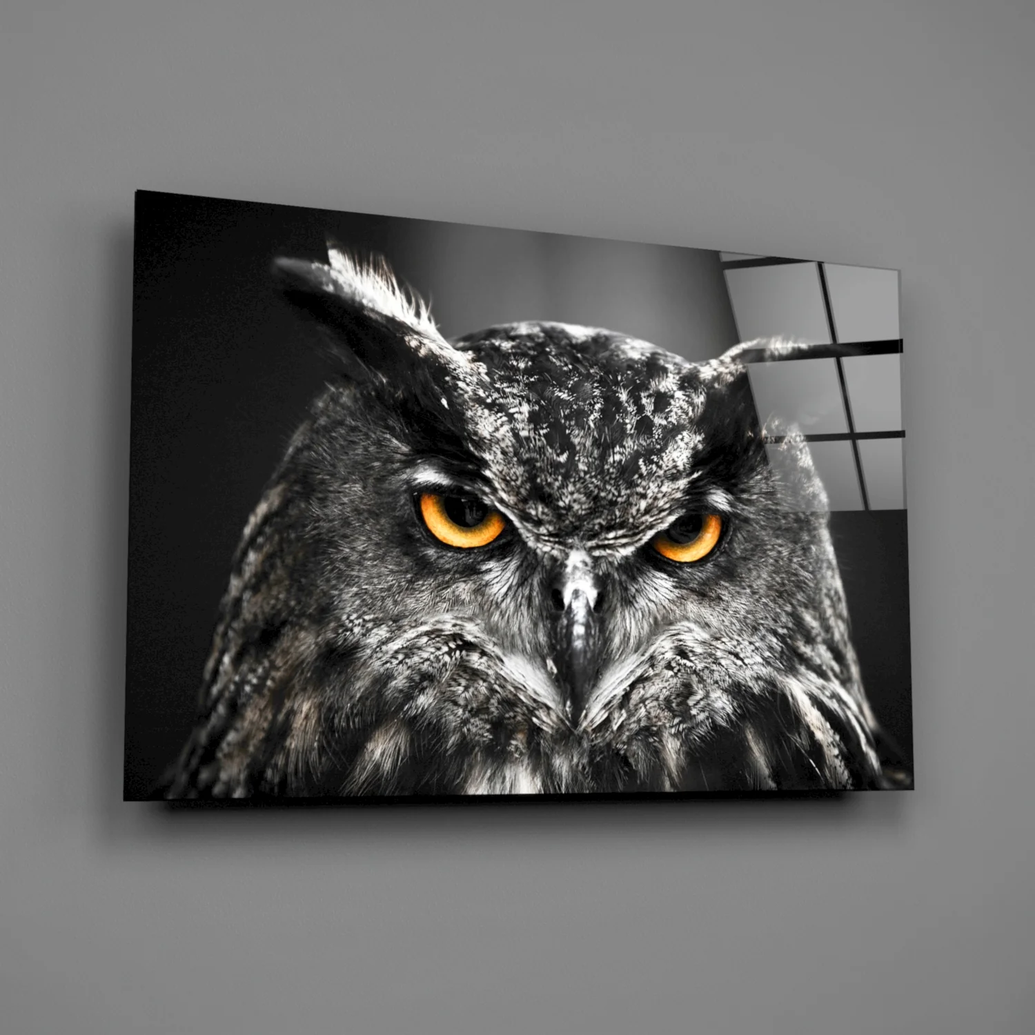 Horned Owl Orange Eyes Glass Wall Art - Image 2