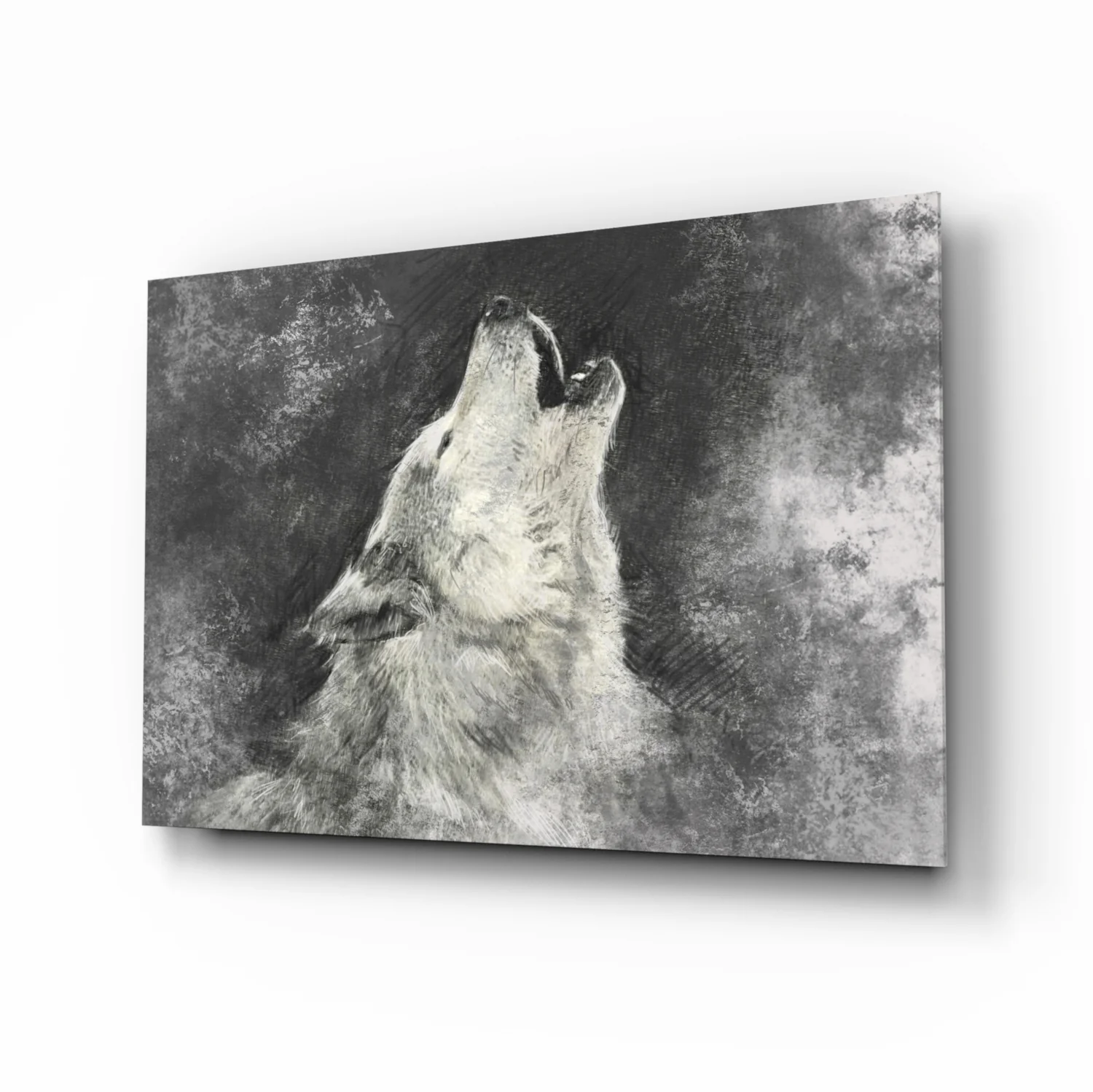 Howling Wolf Sketch Glass Wall Art