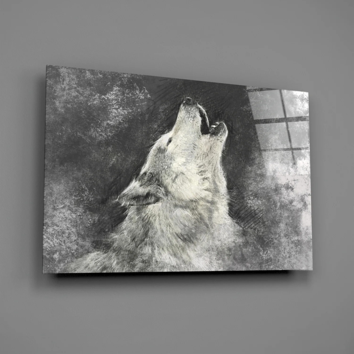 Howling Wolf Sketch Glass Wall Art - Image 2
