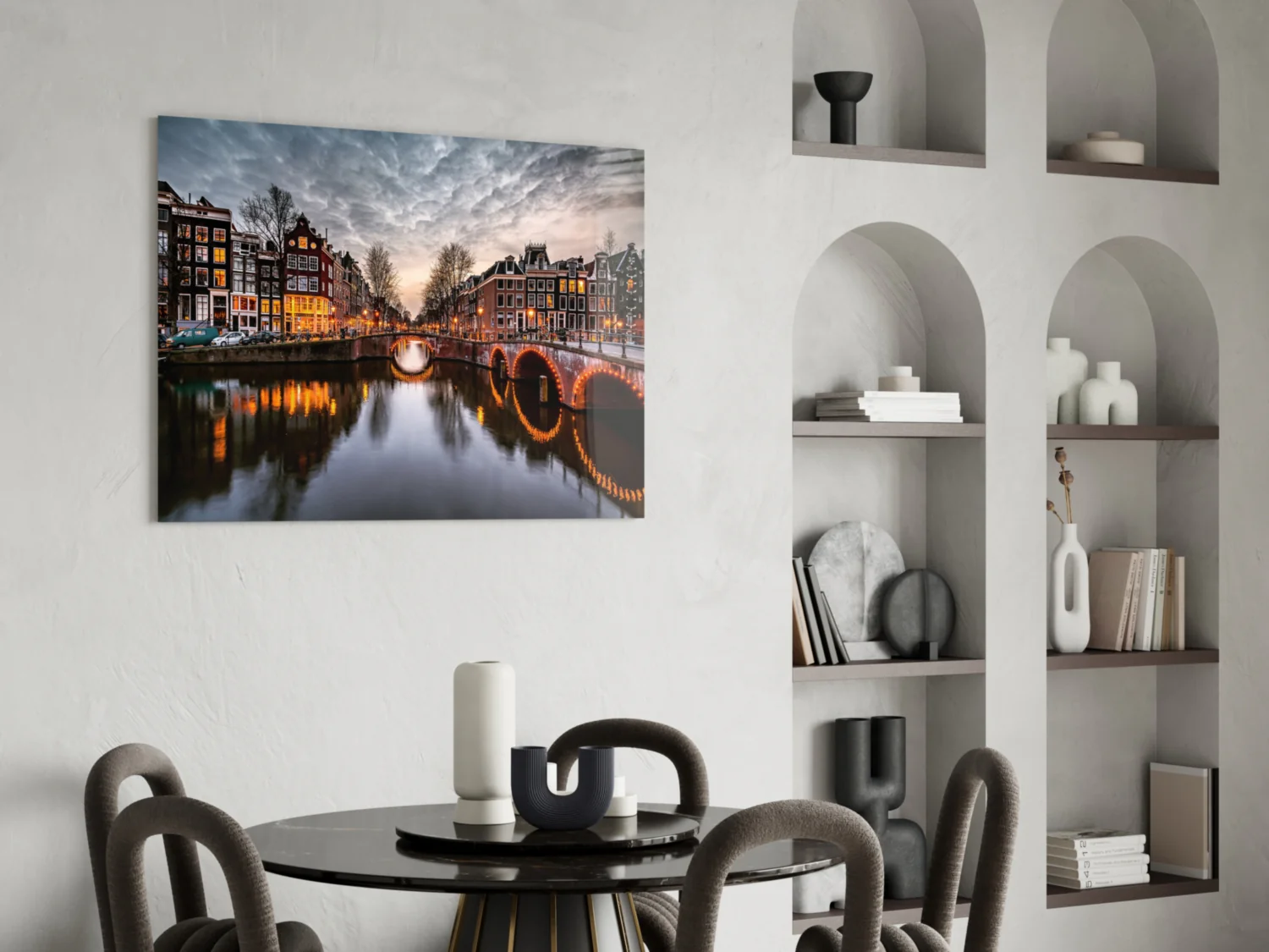 Illuminated Canal Bridge Dusk Glass Wall Art - Image 5