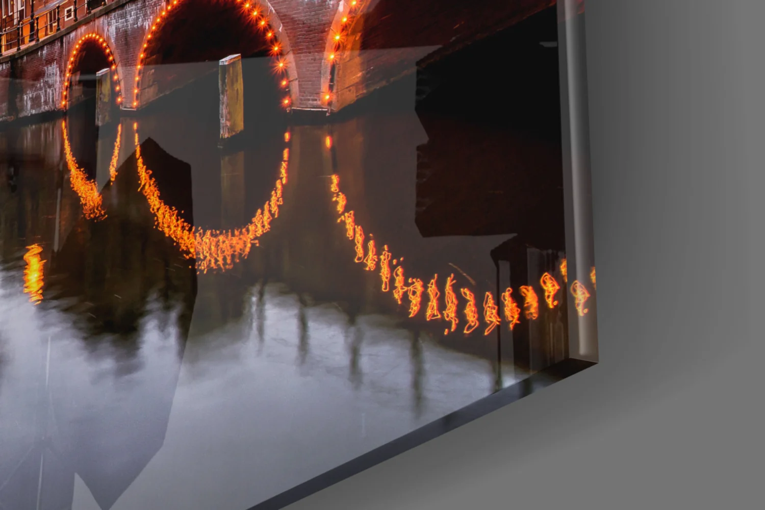 Illuminated Canal Bridge Dusk Glass Wall Art - Image 7