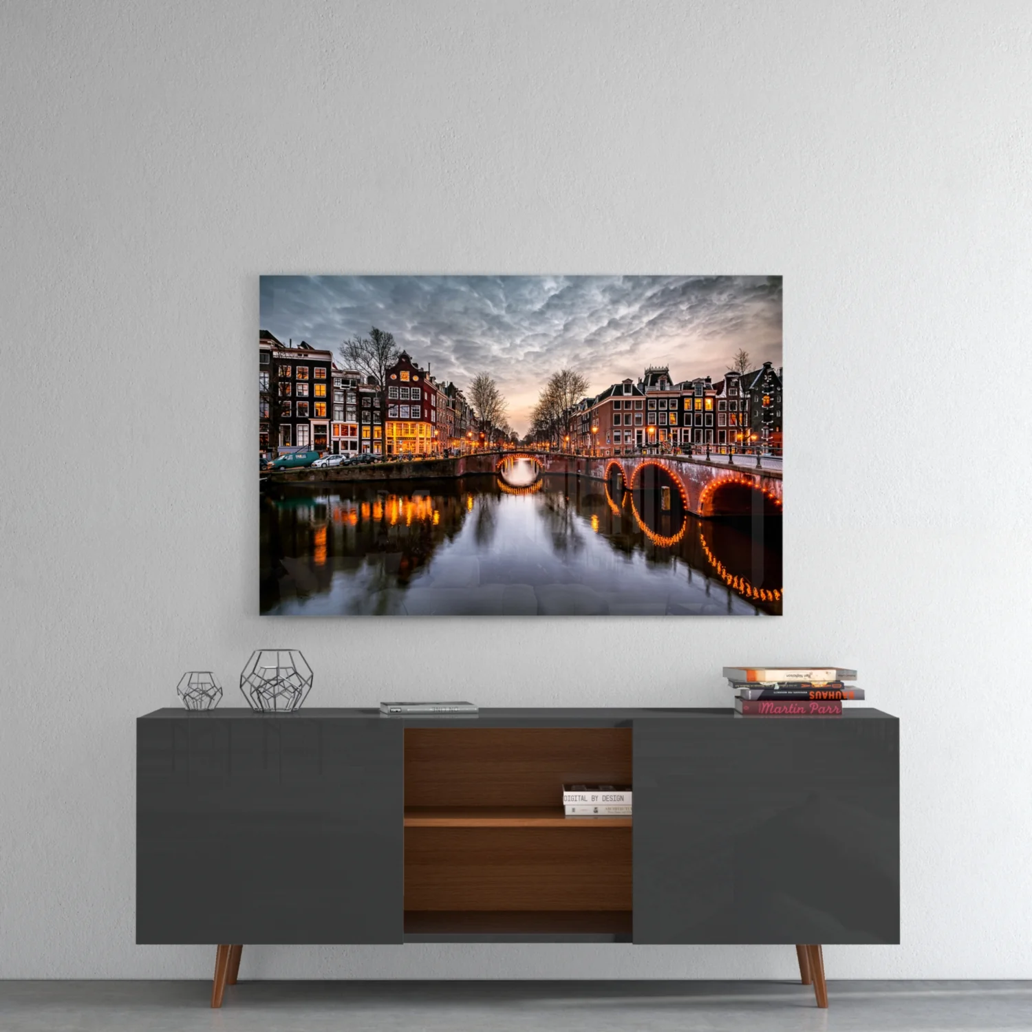 Illuminated Canal Bridge Dusk Glass Wall Art - Image 8
