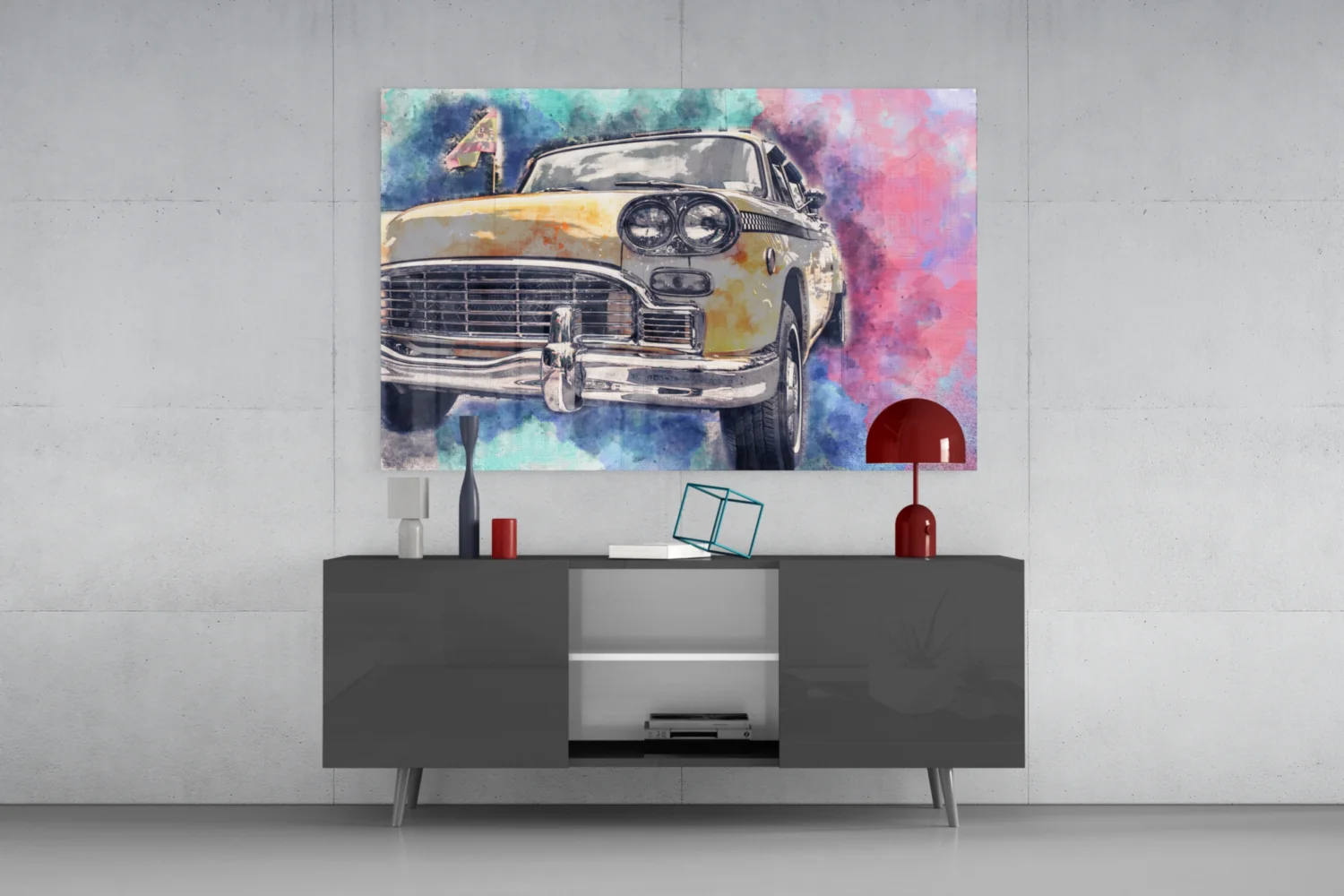 Illustration Taxi Glass Wall Art - Image 8