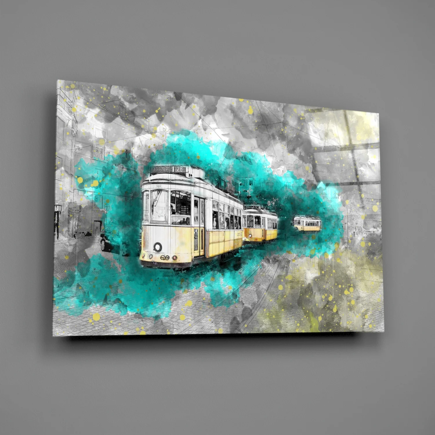 Illustration Tram Glass Wall Art - Image 2
