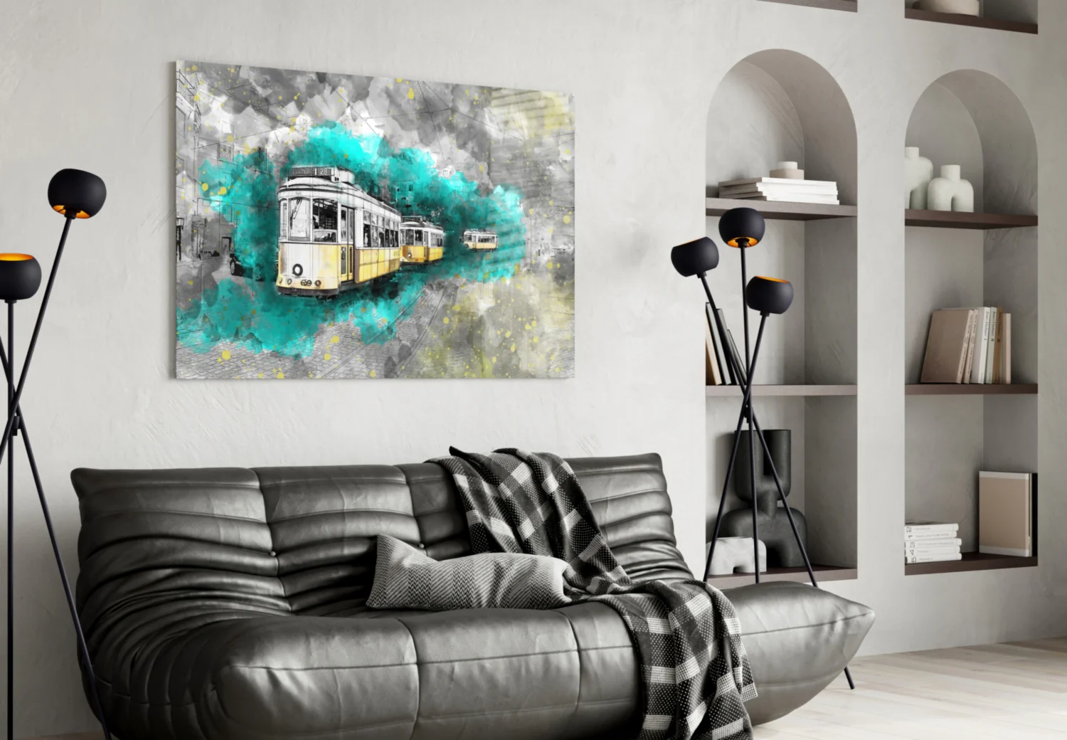 Illustration Tram Glass Wall Art - Image 4
