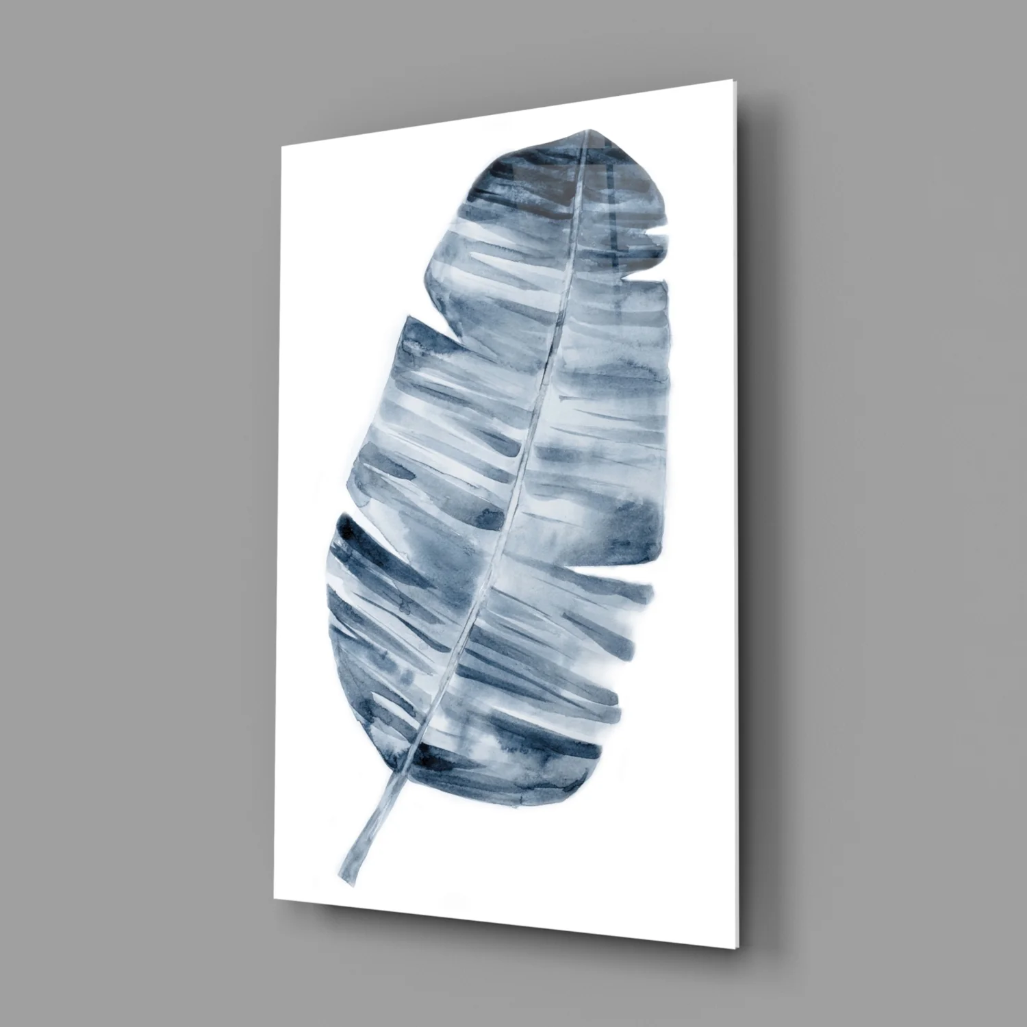 Indigo Watercolor Banana Leaf Glass Wall Art - Image 2