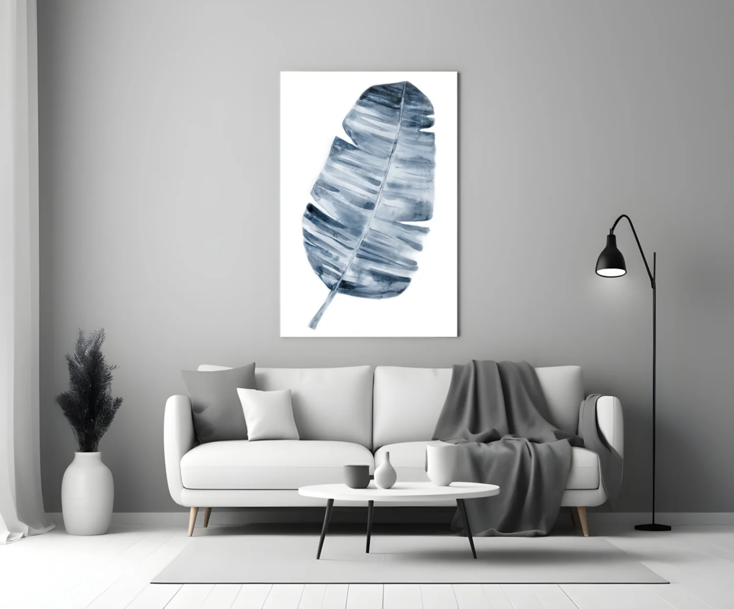 Indigo Watercolor Banana Leaf Glass Wall Art - Image 3