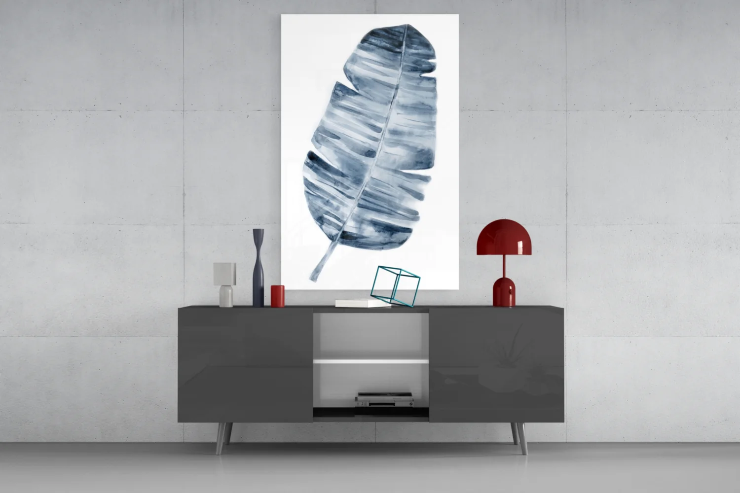 Indigo Watercolor Banana Leaf Glass Wall Art - Image 8