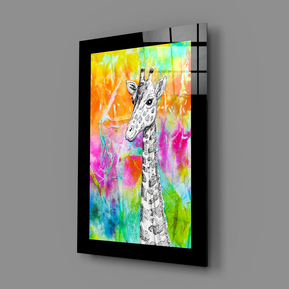 Ink Giraffe Neon Splash Glass Wall Art - Image 2