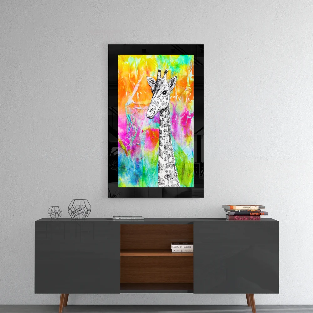 Ink Giraffe Neon Splash Glass Wall Art - Image 4