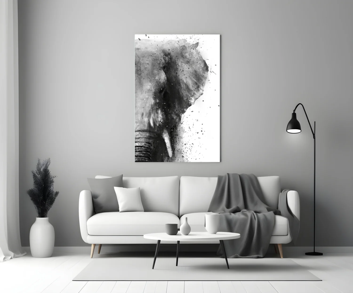 Ink Splatter Elephant Head Glass Wall Art - Image 3