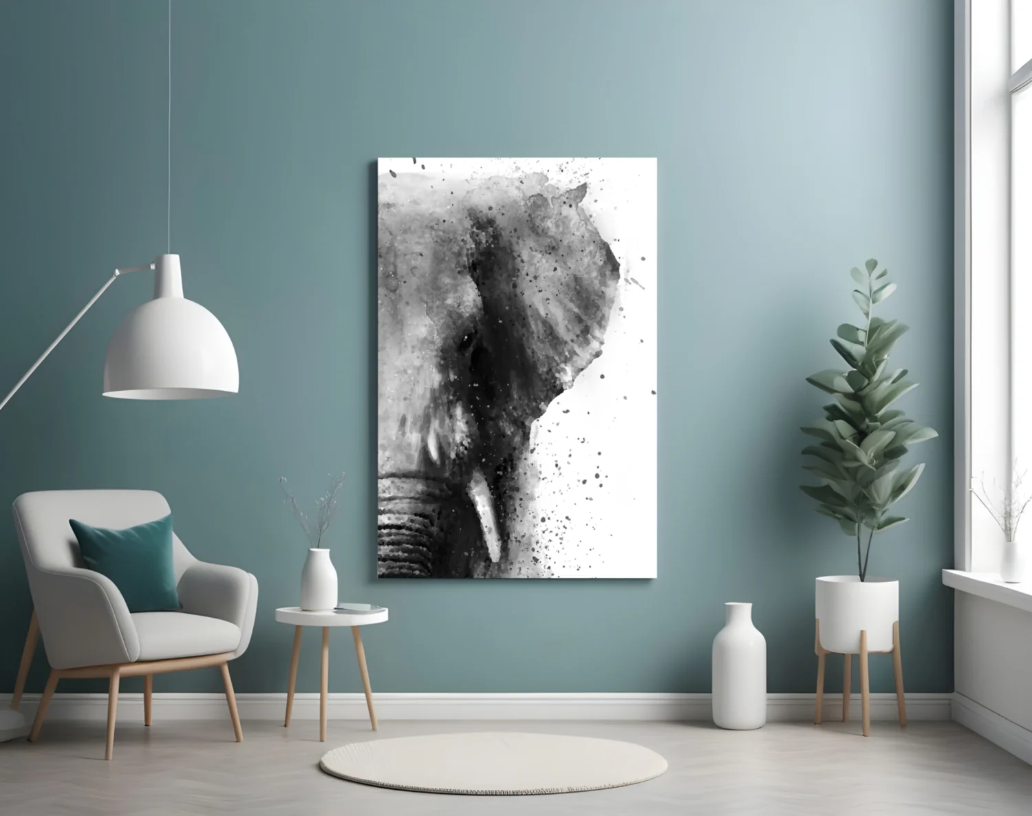 Ink Splatter Elephant Head Glass Wall Art - Image 4