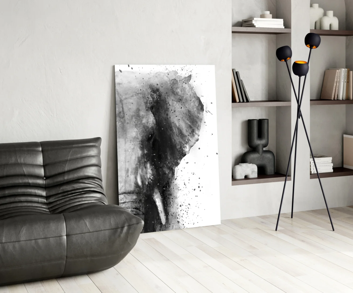 Ink Splatter Elephant Head Glass Wall Art - Image 5