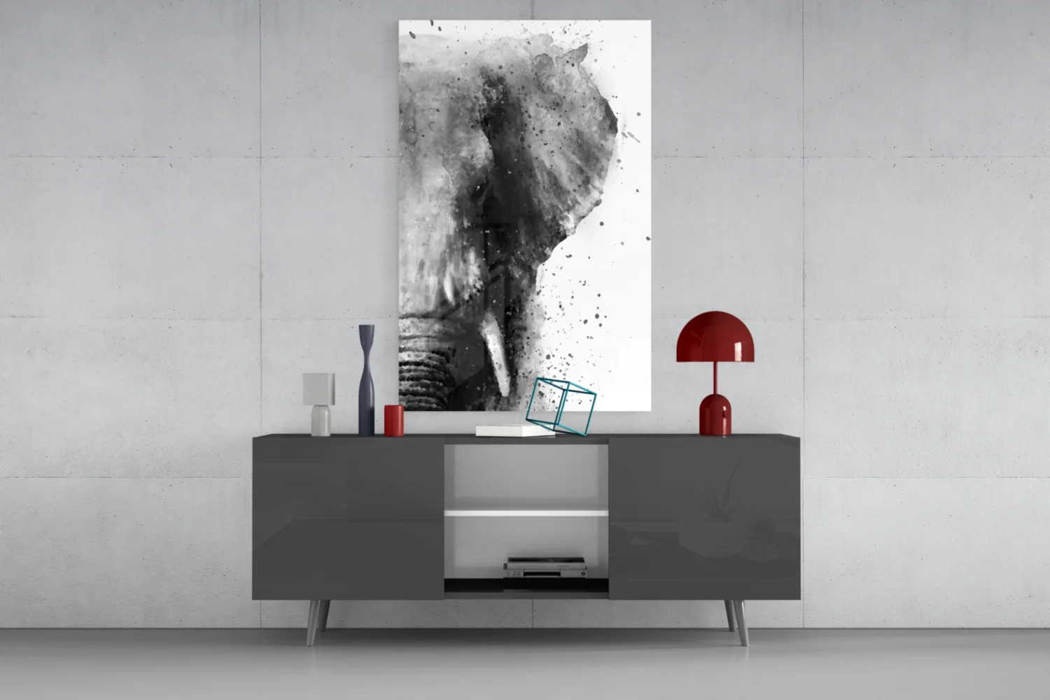 Ink Splatter Elephant Head Glass Wall Art - Image 8