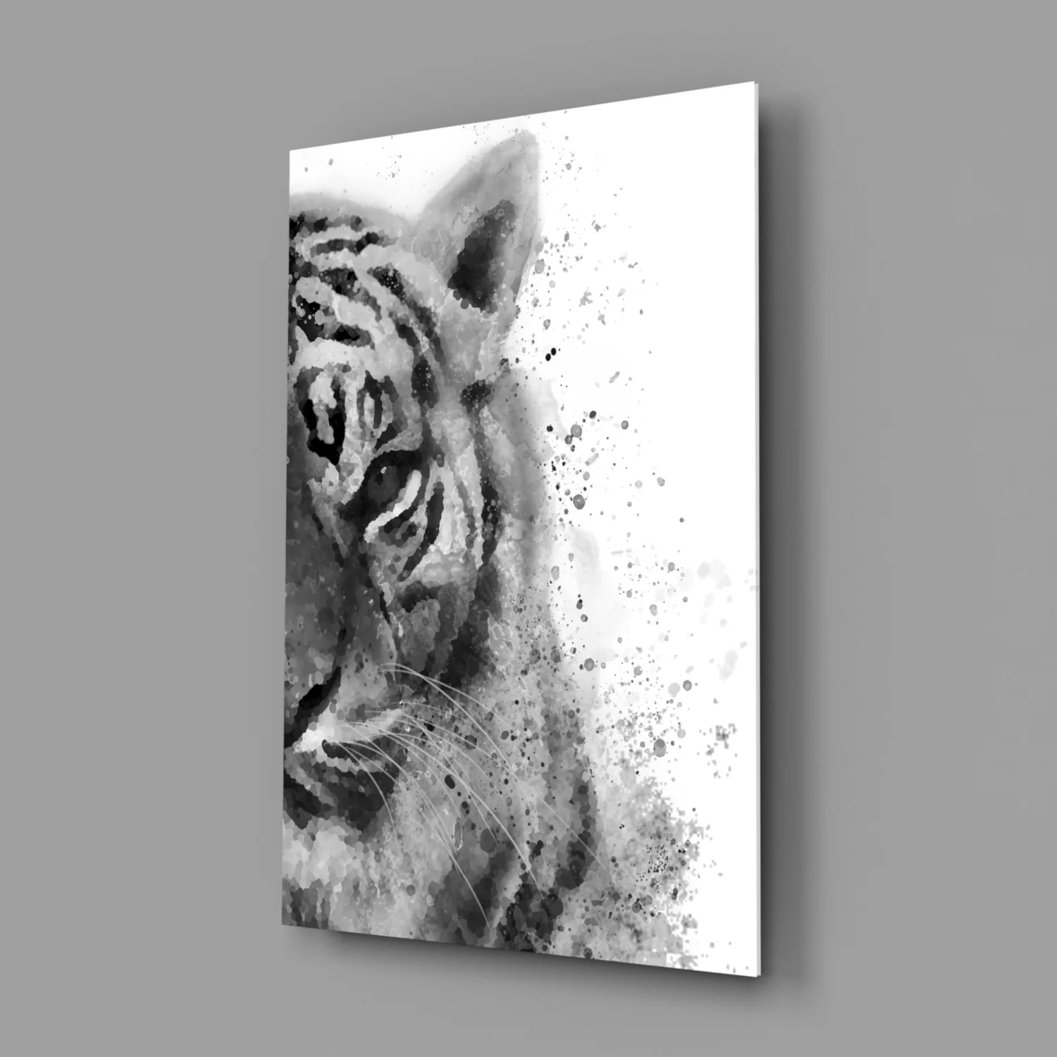 Ink Splatter Tiger Head Glass Wall Art - Image 2