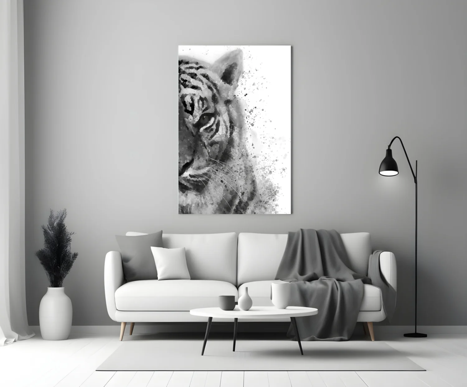 Ink Splatter Tiger Head Glass Wall Art - Image 3