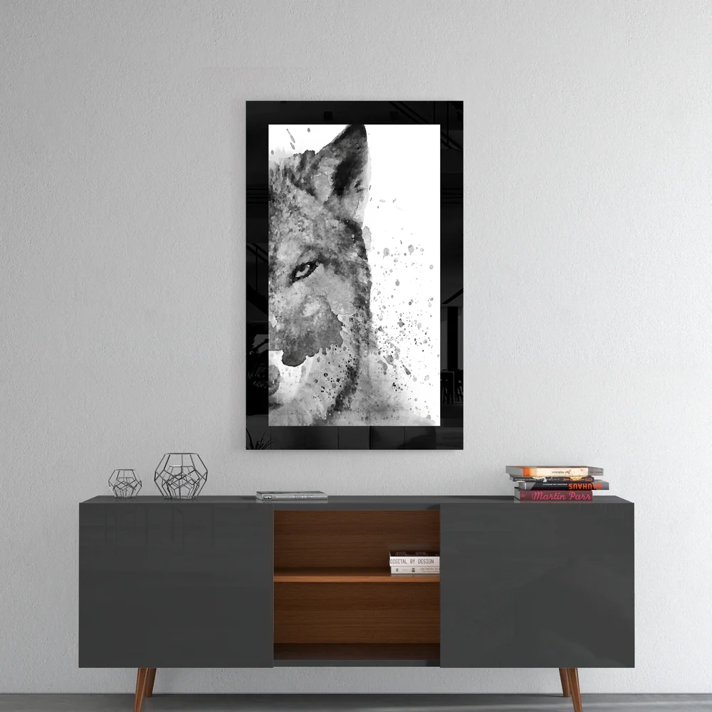 Ink Splatter Wolf Portrait Glass Wall Art - Image 4