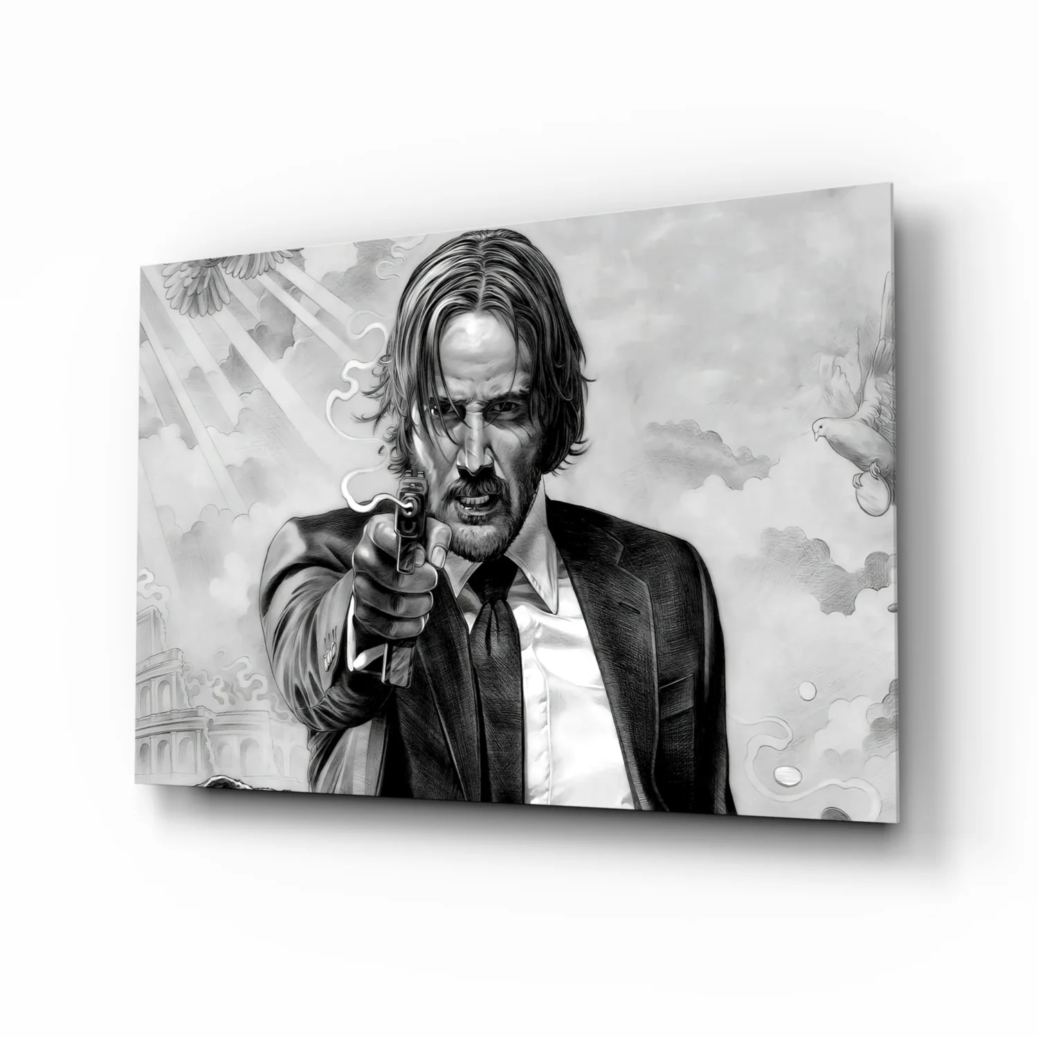 Gunslinger in a Black Suit Glass Wall Art