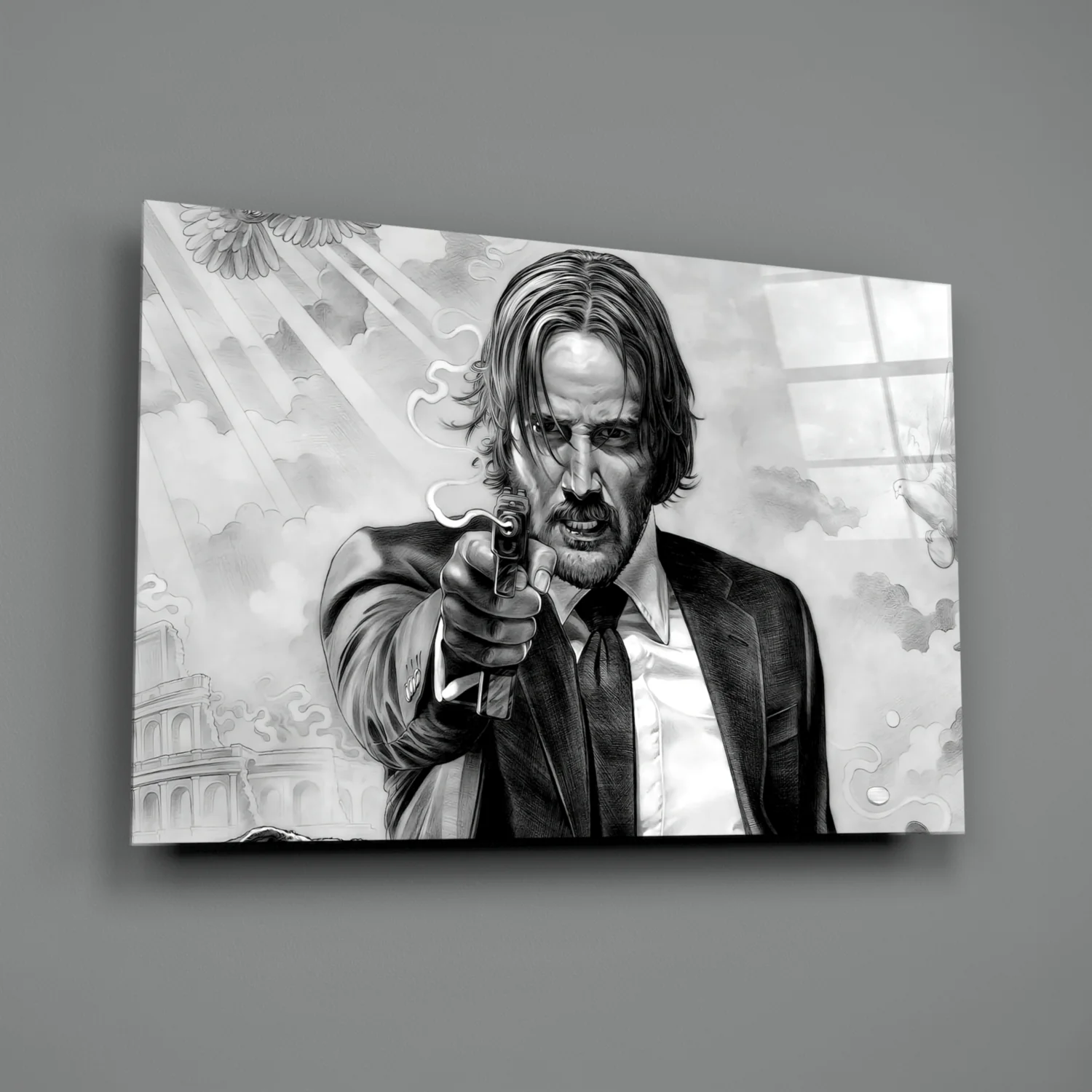 Gunslinger in a Black Suit Glass Wall Art - Image 2