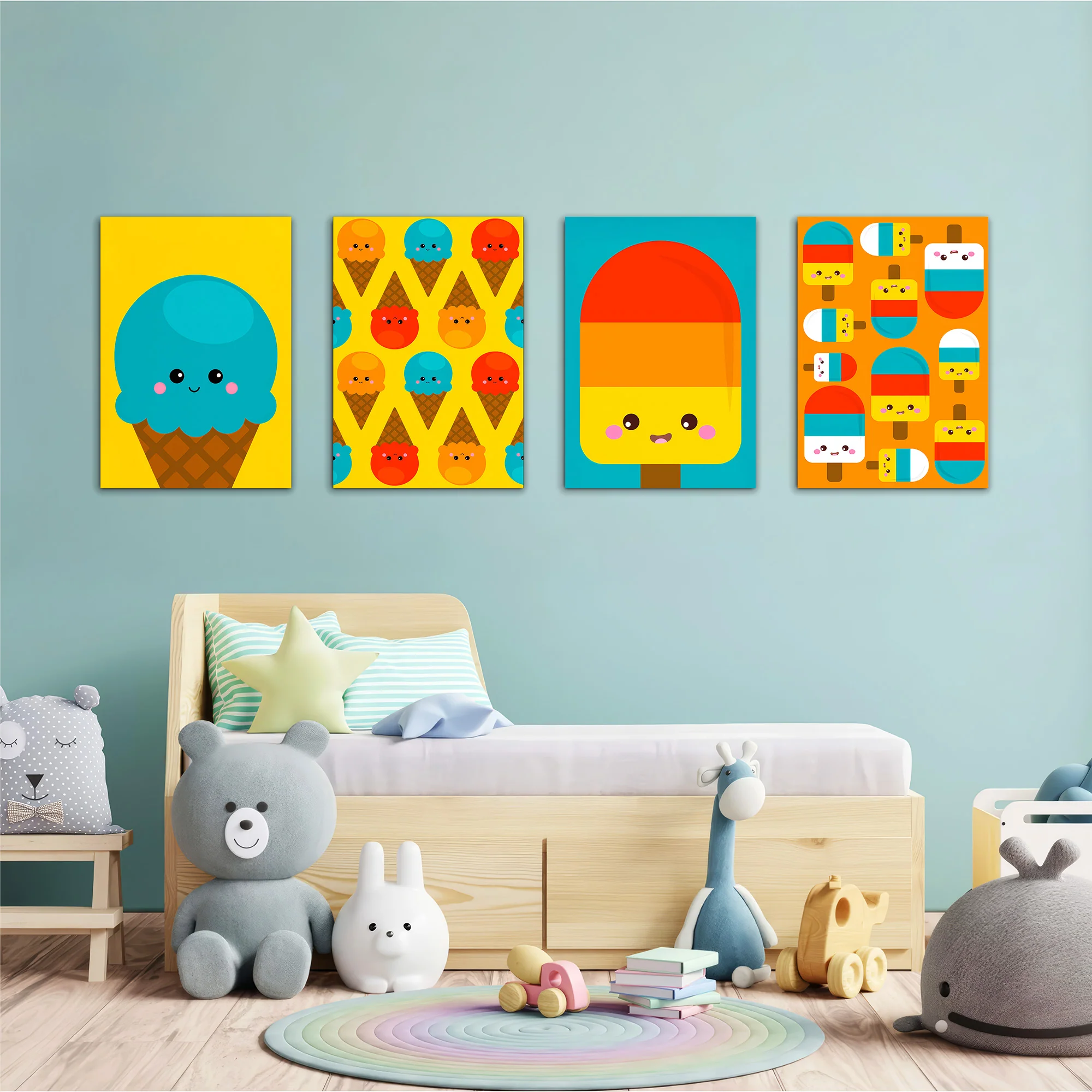 Kawaii Ice Cream Treats 4 Pieces Kids Metal Wall Art - Image 2