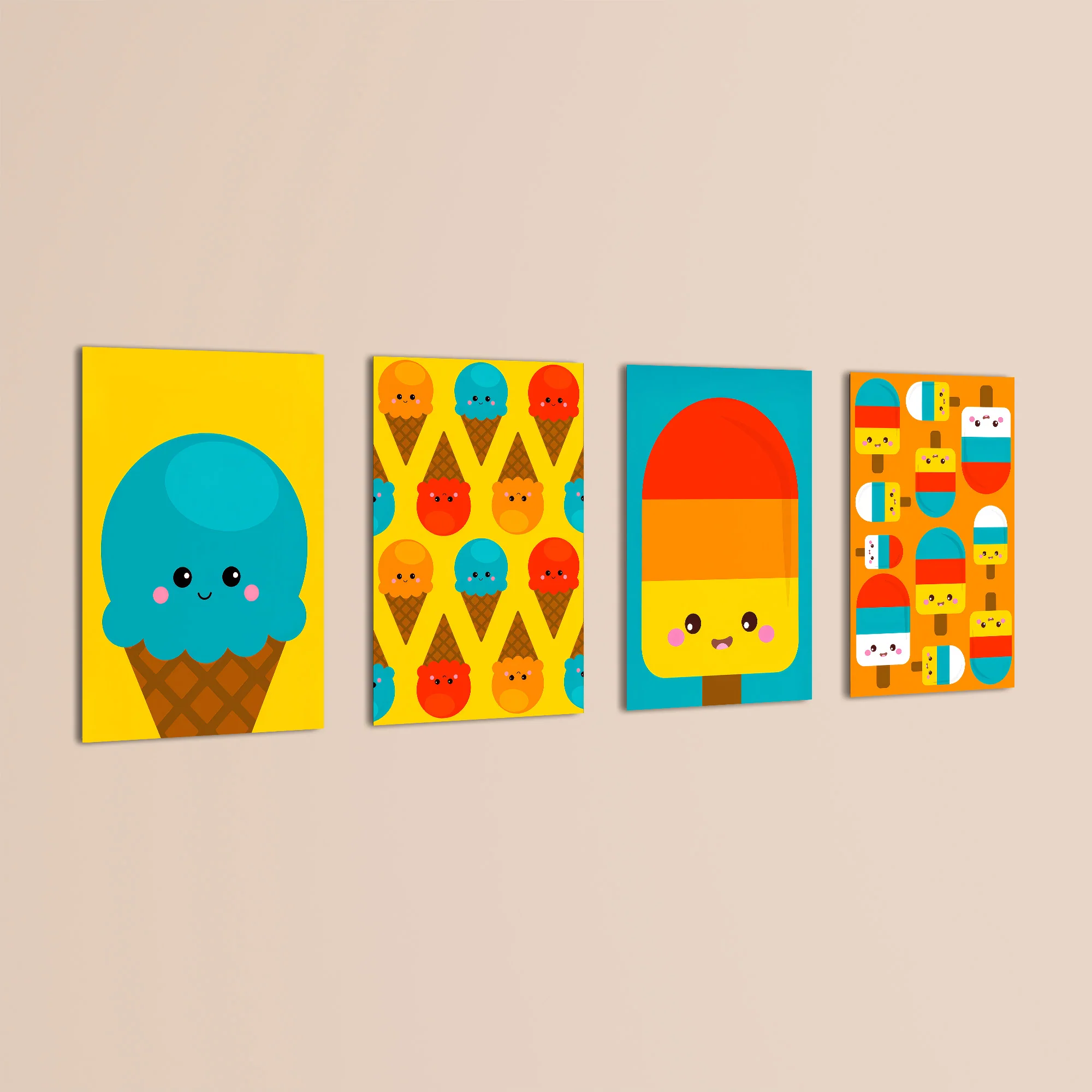 Kawaii Ice Cream Treats 4 Pieces Kids Metal Wall Art - Image 3