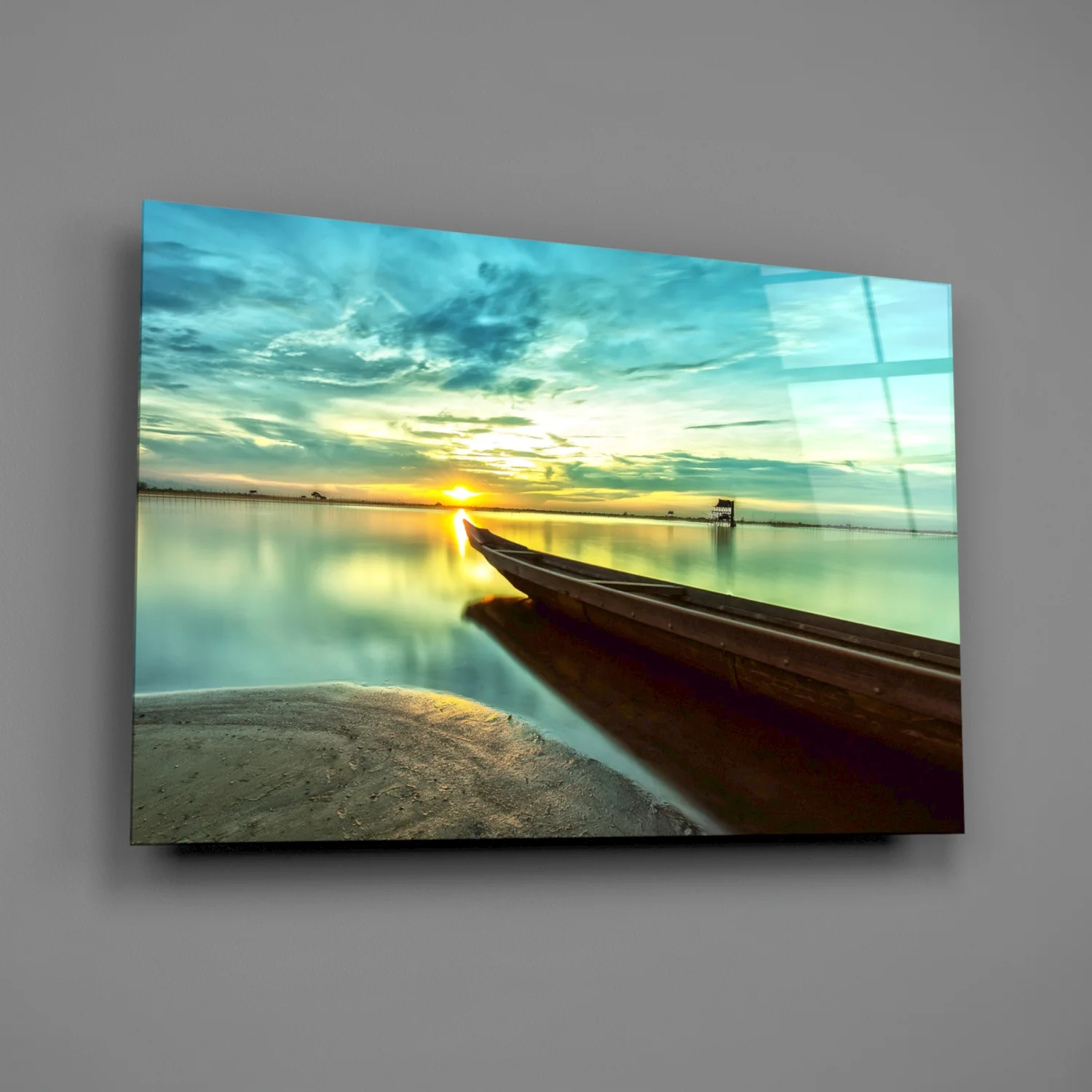 Kayak on the Beach and Sunset Glass Wall Art - Image 2